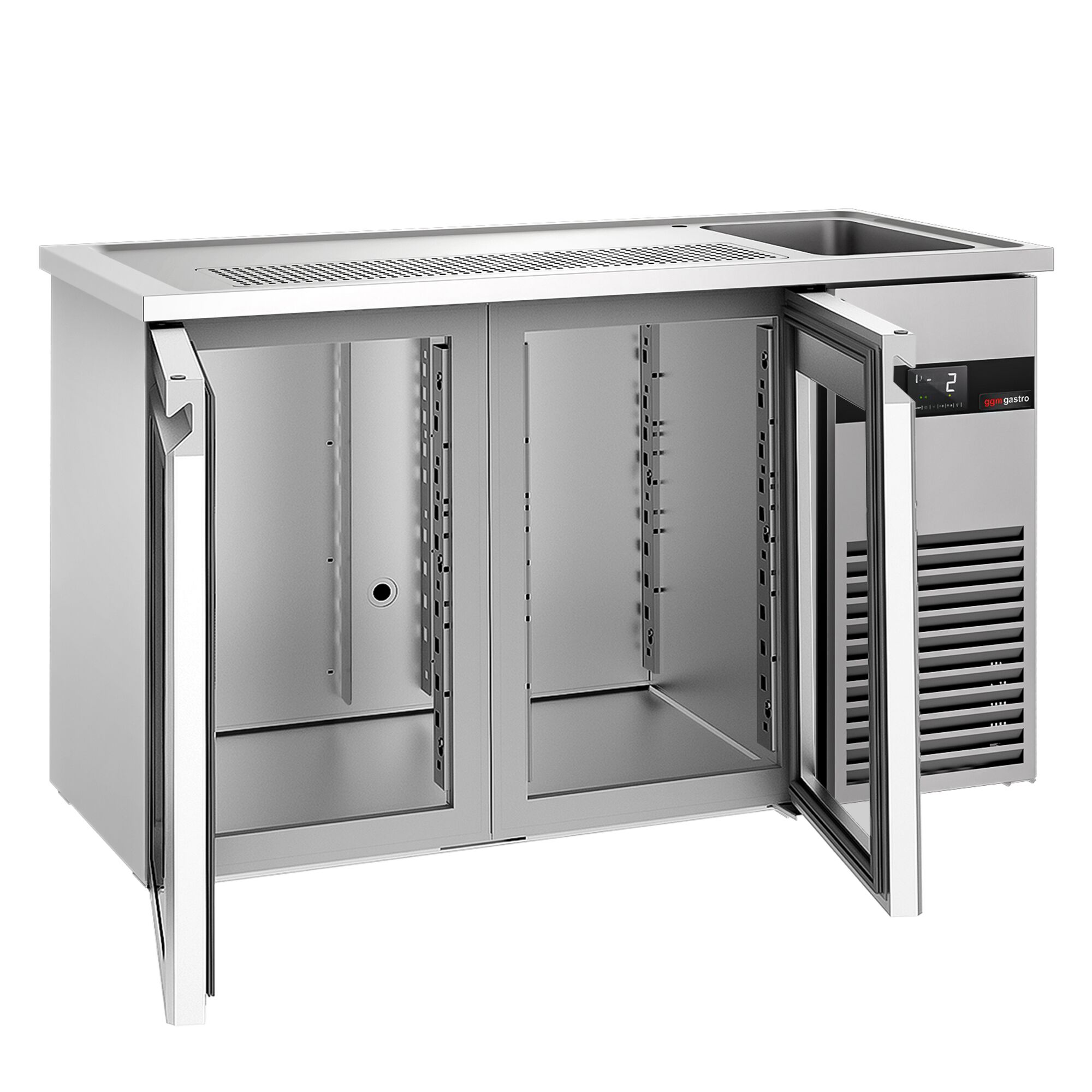 Comptoir de bar réfrigéré PREMIUM - 1550x700mm - 2 portes vitrées
