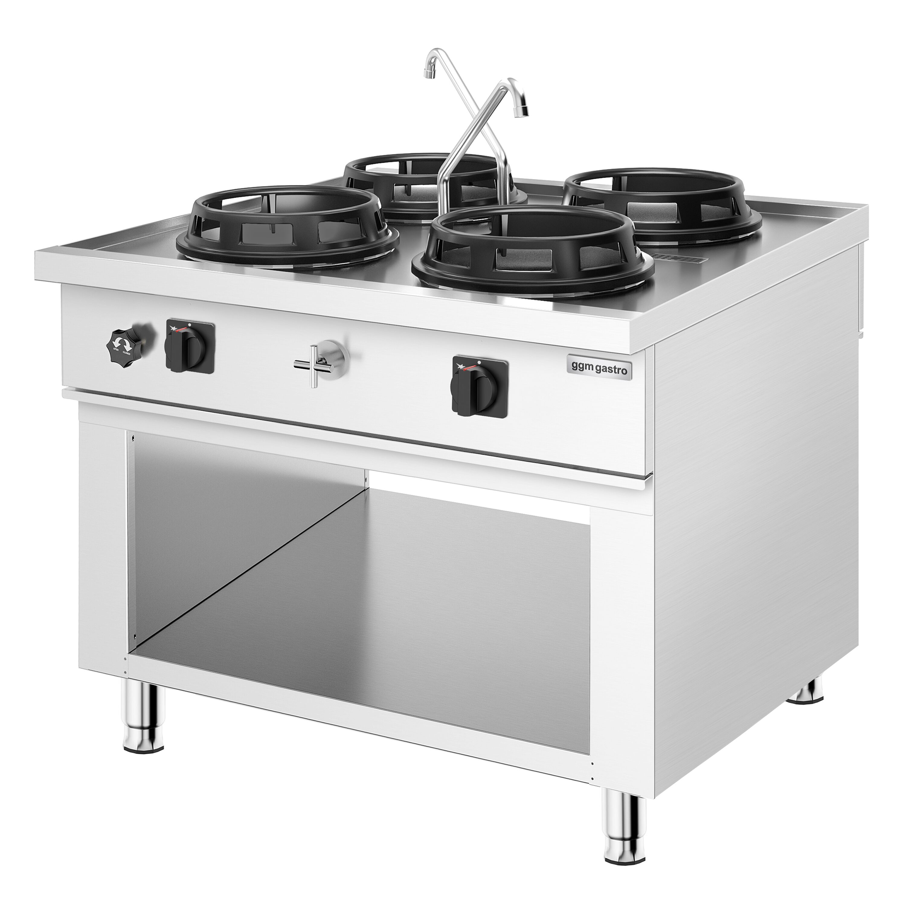 Cuisinière Wok à Gaz en Îlot - 60 kW - 4 Brûleurs - incl. 2 Robinets