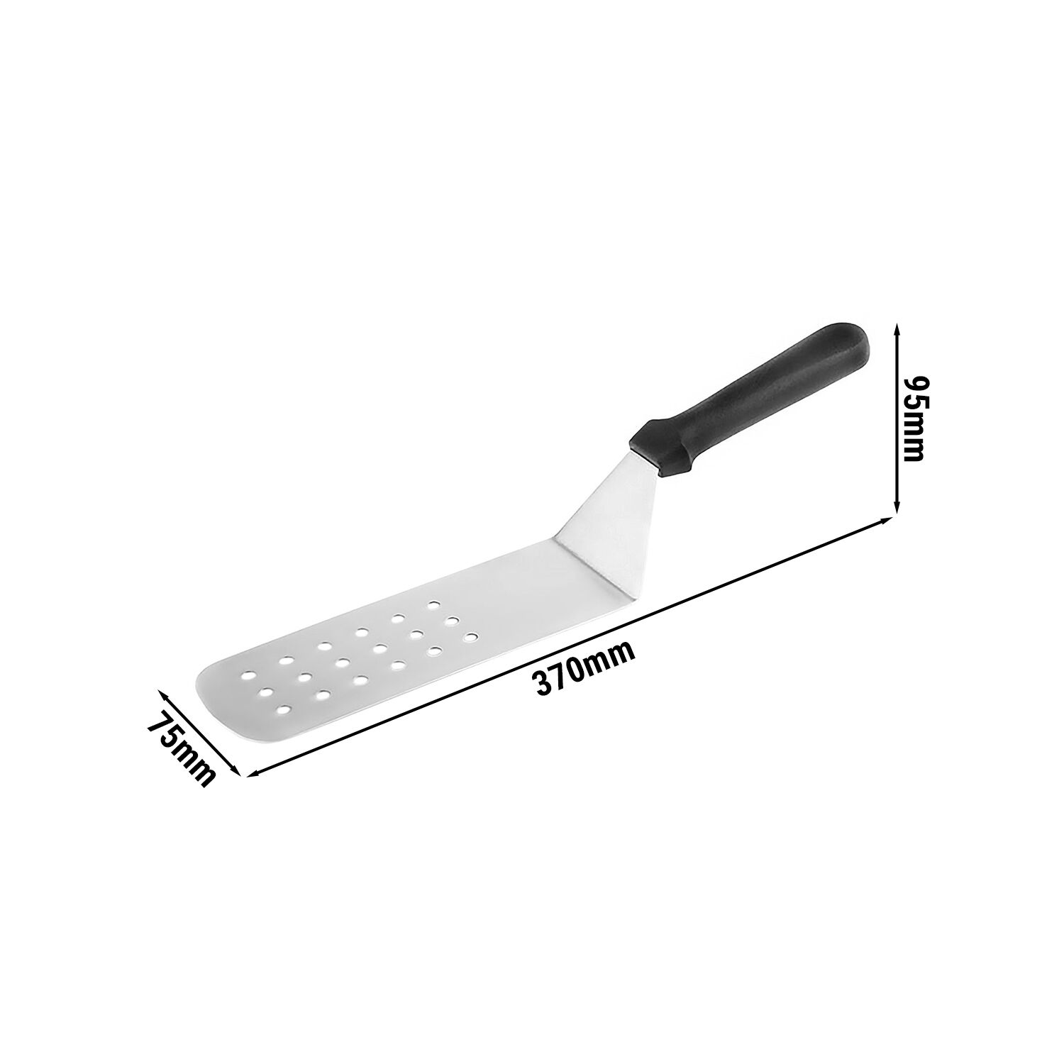 Spatule - Longueur: 370mm - 75x370mm - perforée - lame en acier inoxydable flexible - avec manche en polypropylène