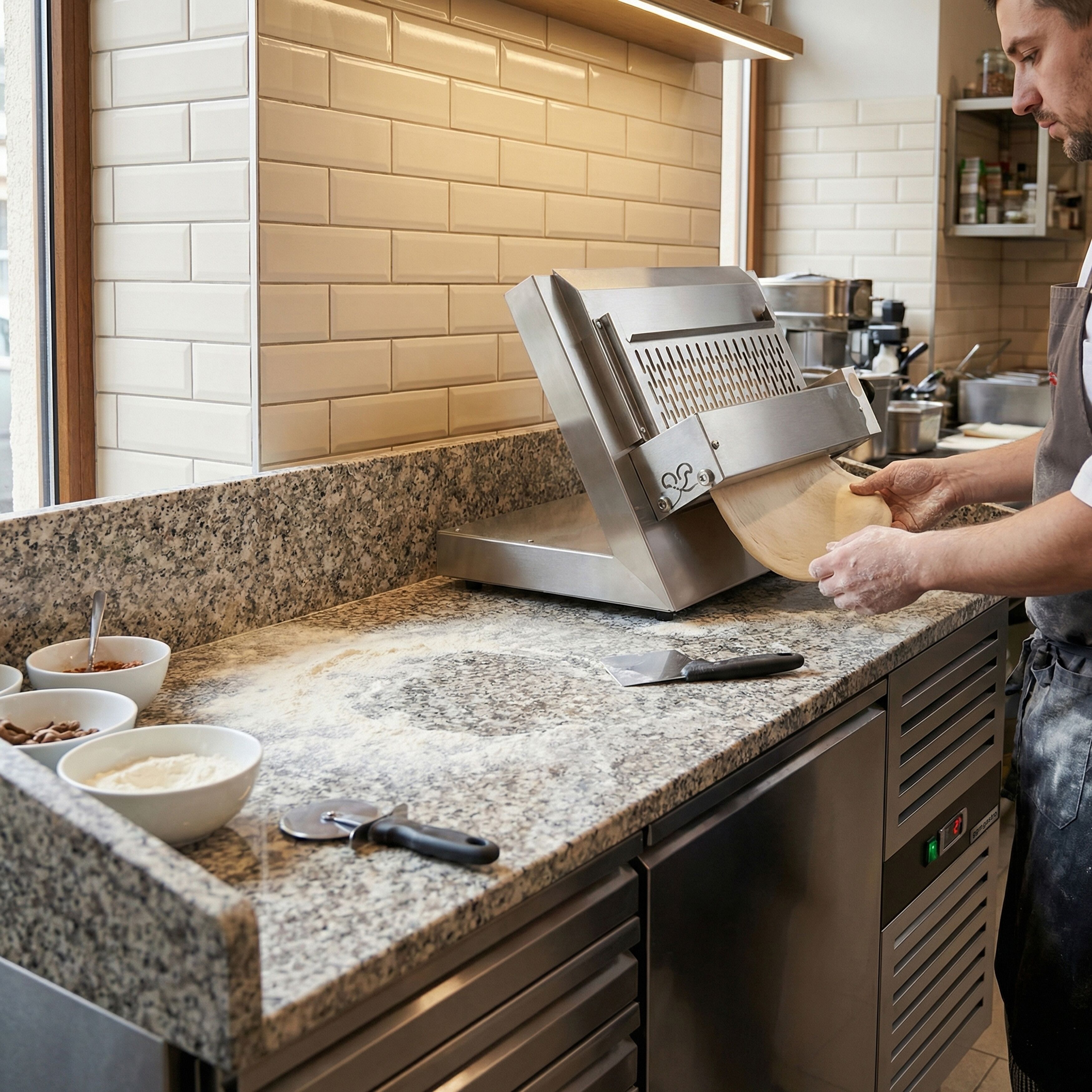 Pizzawerkbank ECO - 1500x800mm - met granieten werkblad - met 1 deur & 7 laden