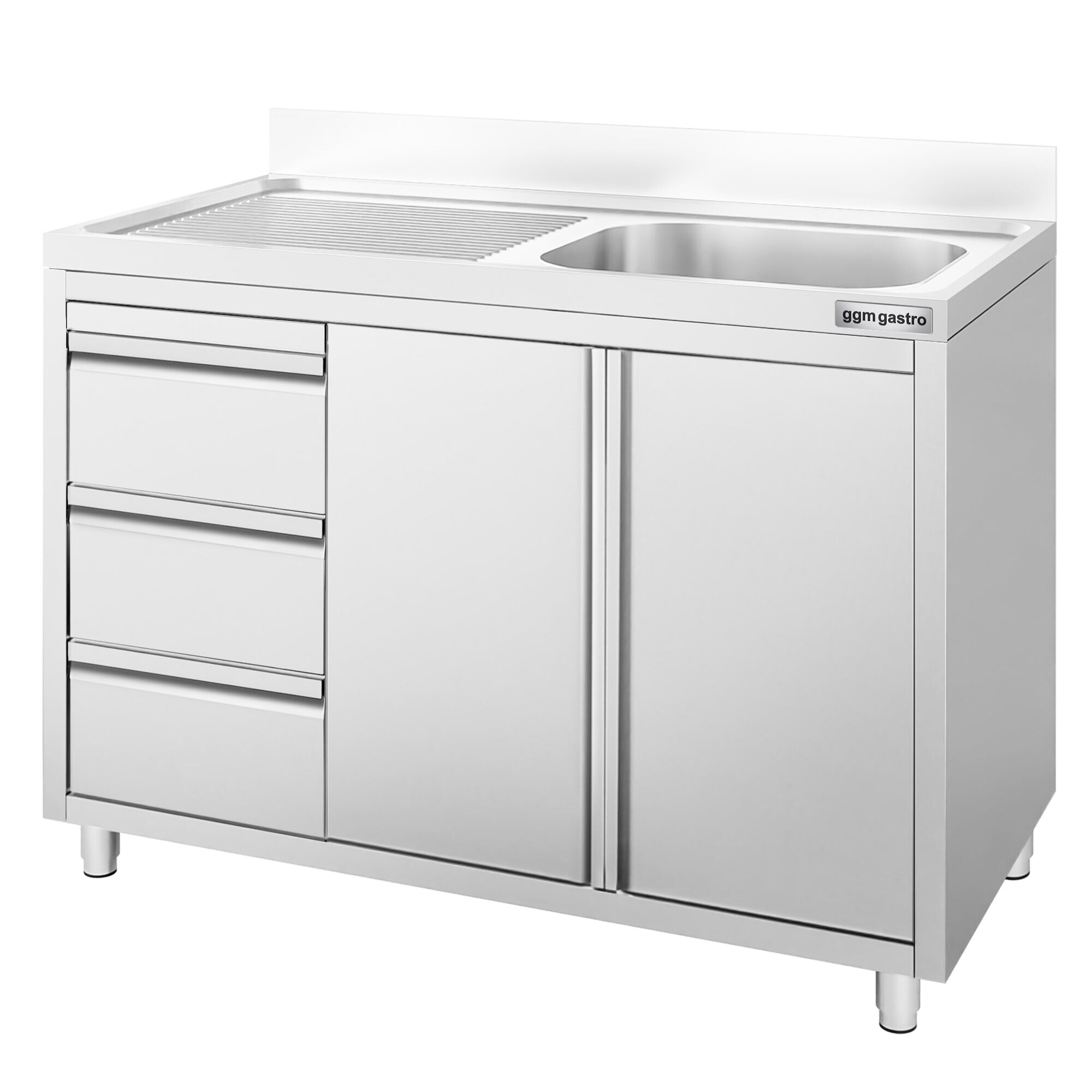 Meuble plonge - 1200x600mm - avec 1 bac à droite - 3 tiroirs