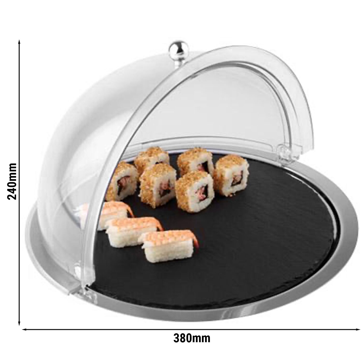 Set rolltop – set de 3 pièces – Ø 380 mm – incl. plateau en inox, plaque en ardoise naturelle et couvercle rolltop