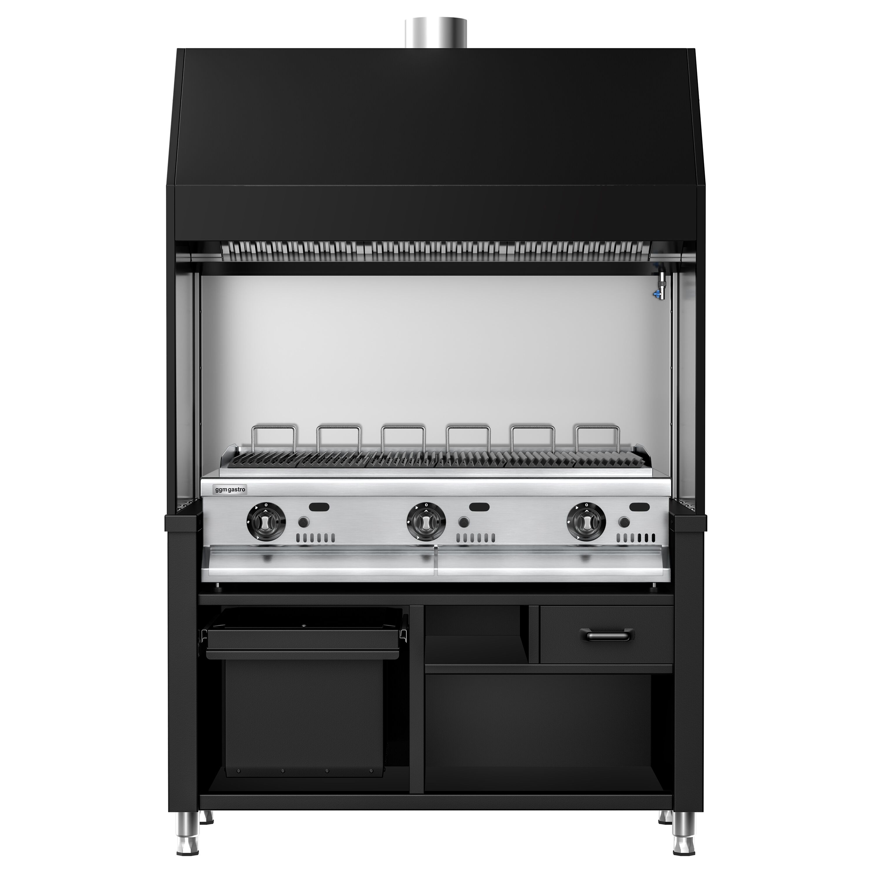 Commercial Gas Chargrill BERLIN - 1360mm - 790mm Deep - Cast-Iron Cooking Grids - Black - 6 Grill Grids