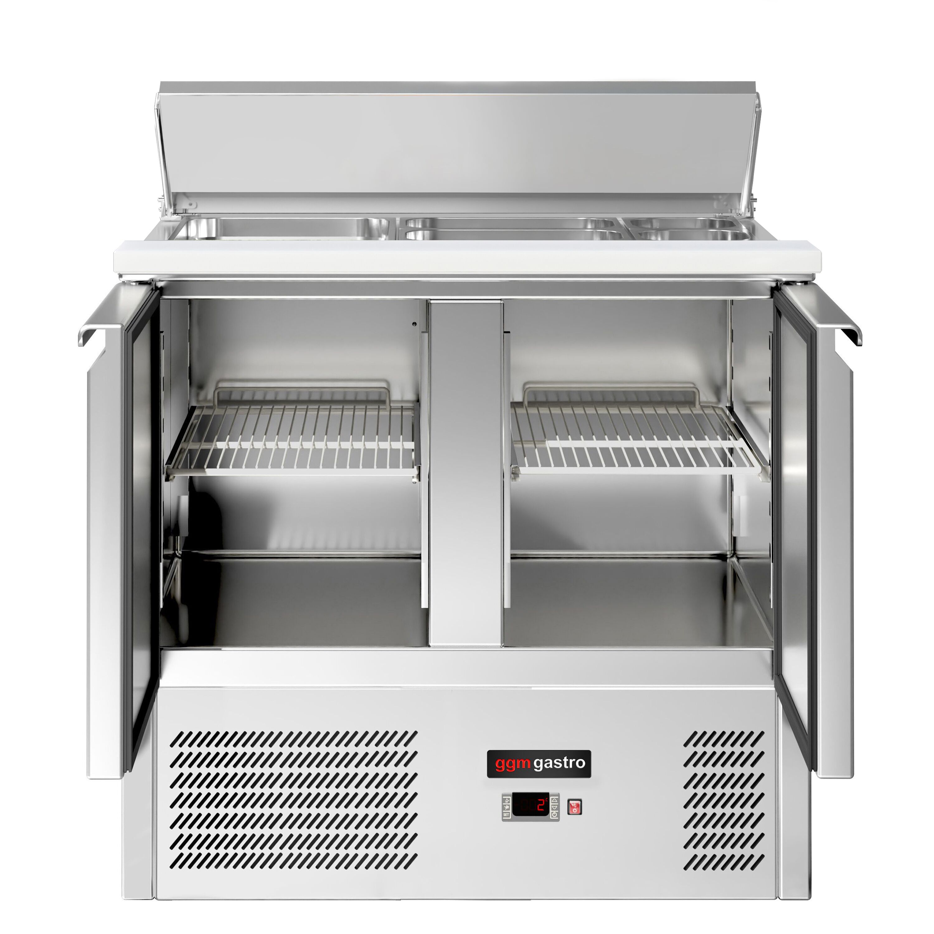 Saladette réfrigérée ECO - 903mm - 240L - 2 portes - avec découpe pour 2x GN 1/1 & 3x GN 1/6 & Couvercle inox