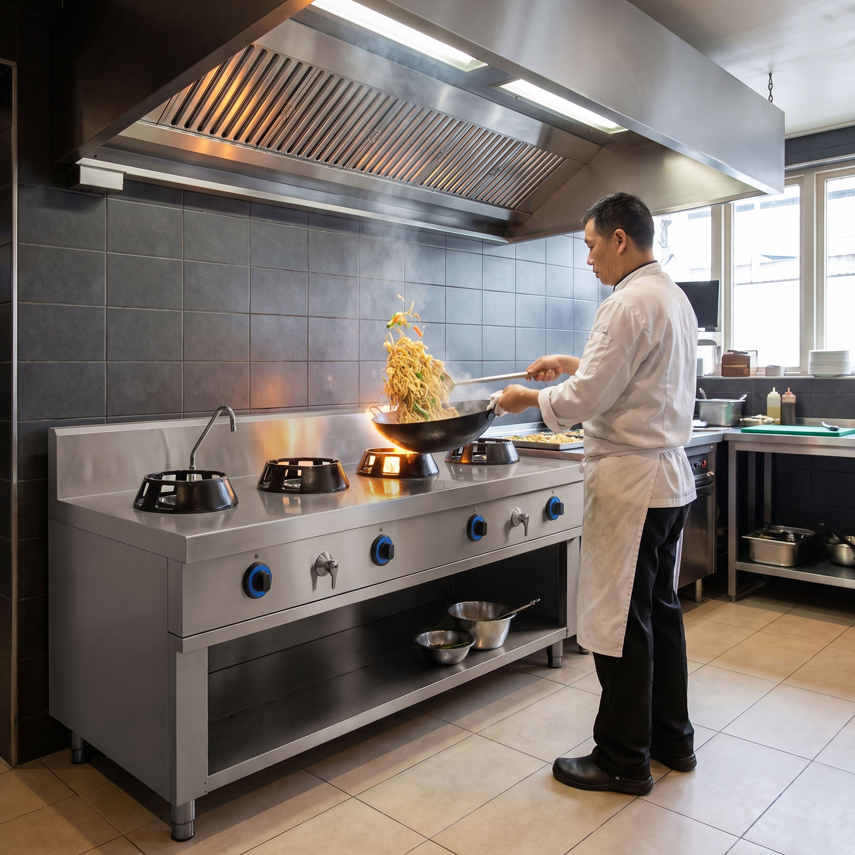 Gas woktafel - 56 kW - 4 branders - incl. 2 kranen
