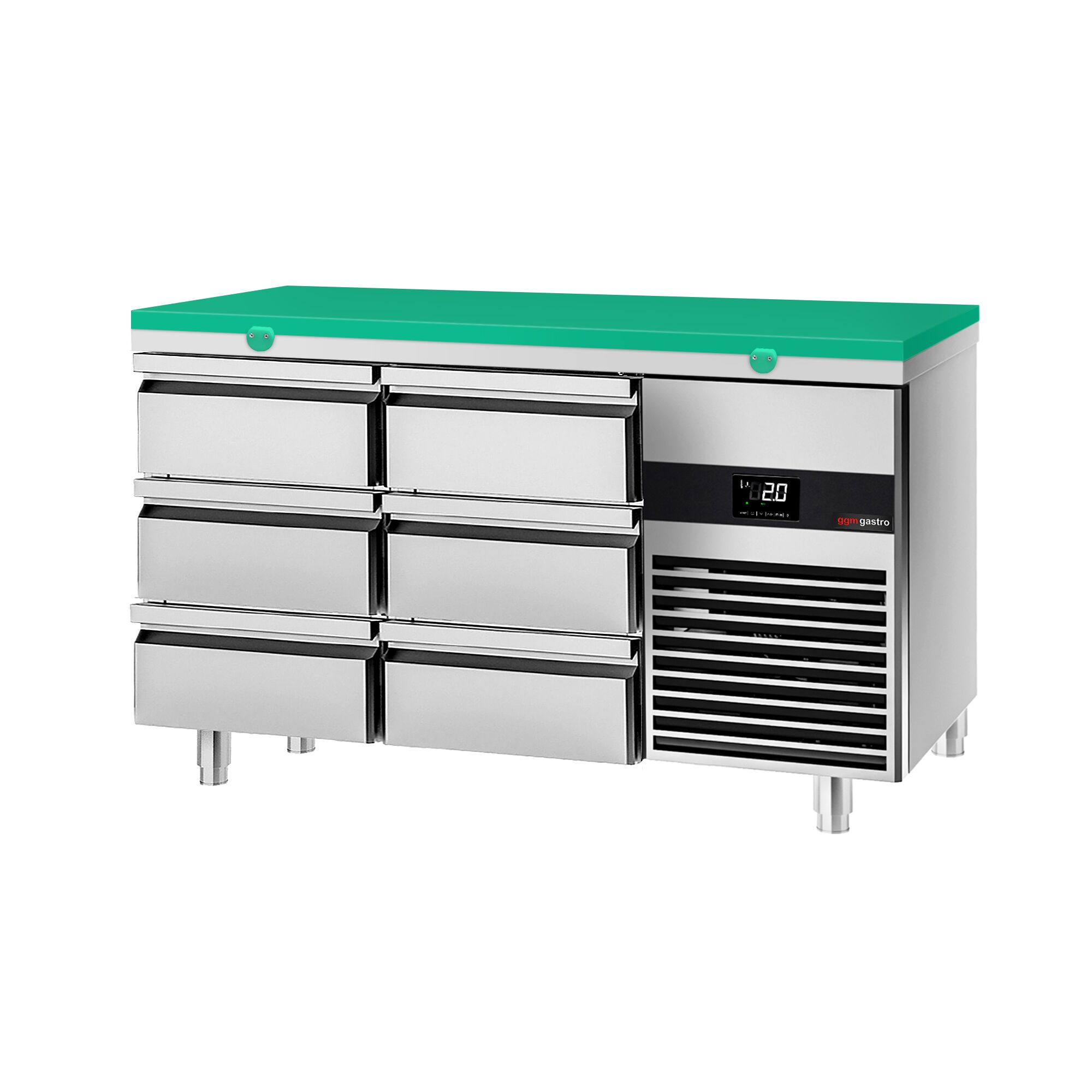 Table réfrigérée PREMIUM - 1400x700 mm - avec 6 tiroirs - incl. planche à découper verte
