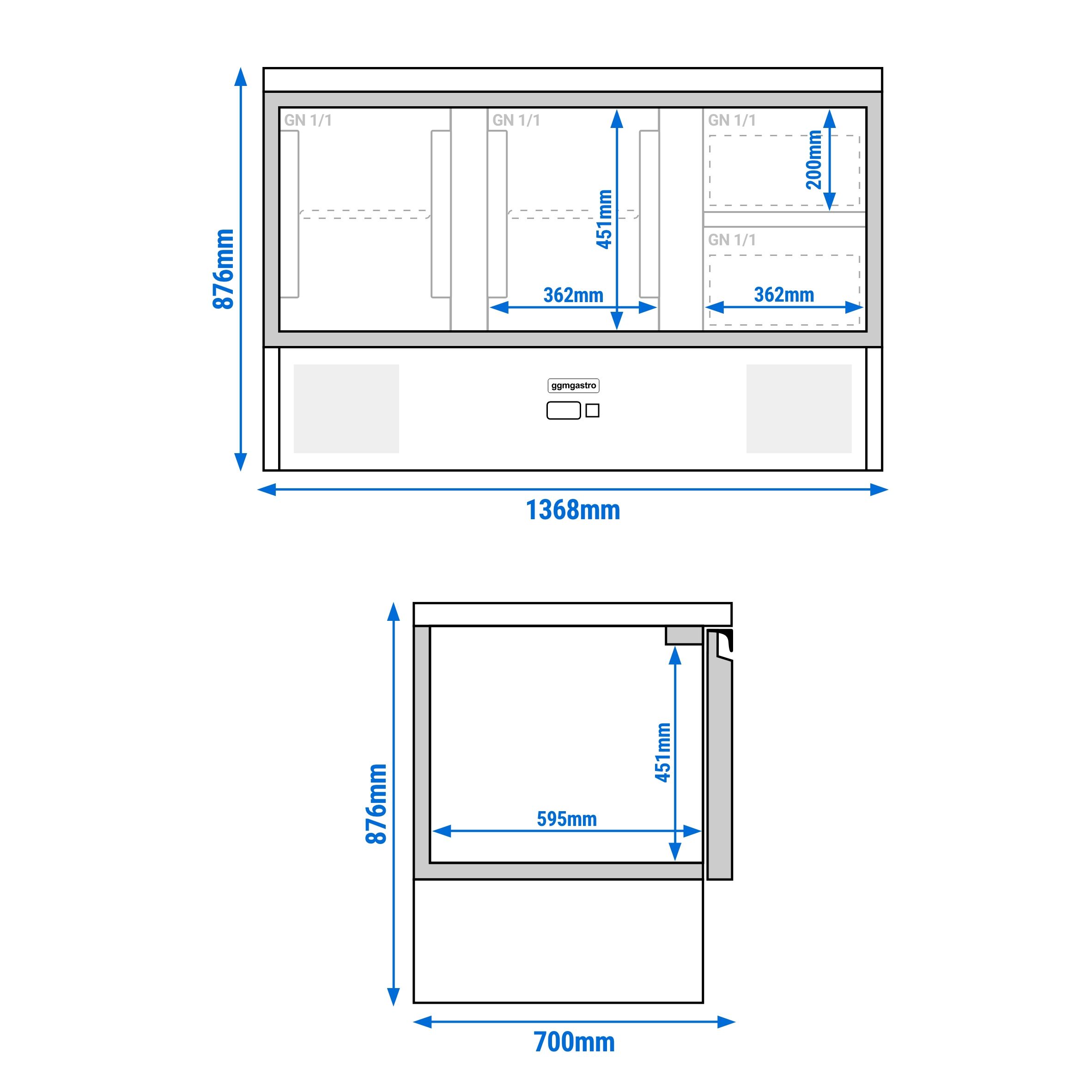 Table réfrigérée ECO - 1370 x 700 mm - avec 2 portes - 2 tiroirs