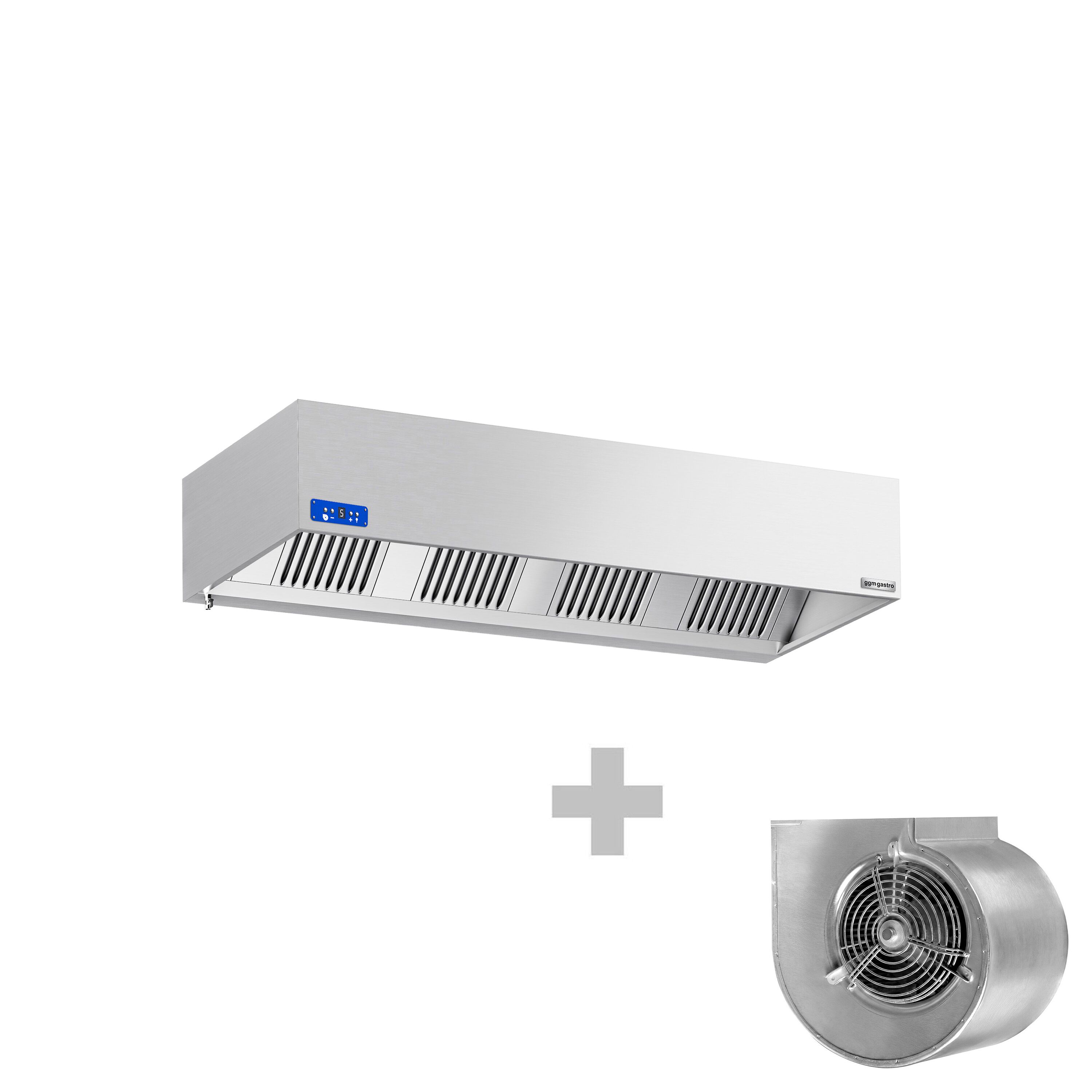 Commercial Wall-Mounted Extractor Hood with Motor - 2400mm - with Speed Controller, Baffle Filters & Lighting