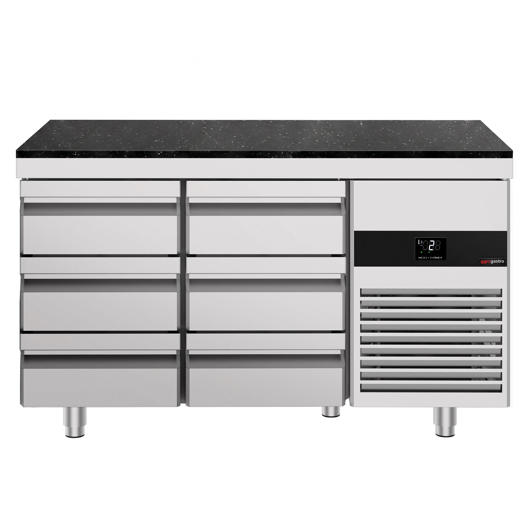 PREMIUM Refrigerated Counter – 1400 × 700 mm – with 6 Drawers – incl. Granite Worktop