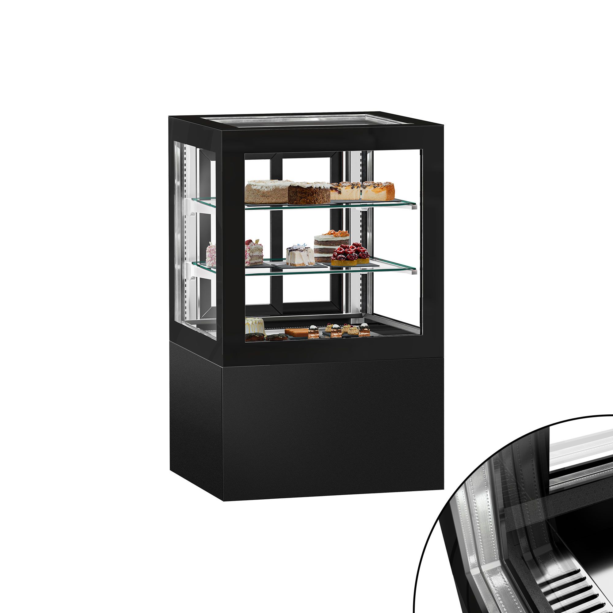 Vitrine de comptoir réfrigérée - 370L - 810mm - Double vitrage - portes coulissantes vitrées arrière - Noir