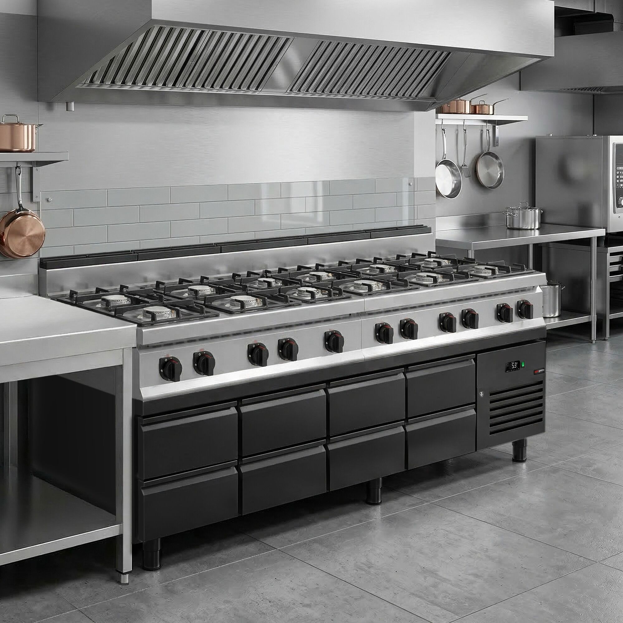 Meuble bas réfrigéré - 2400mm - 386 litres - 8x GN 1/1 tiroirs - noir mat