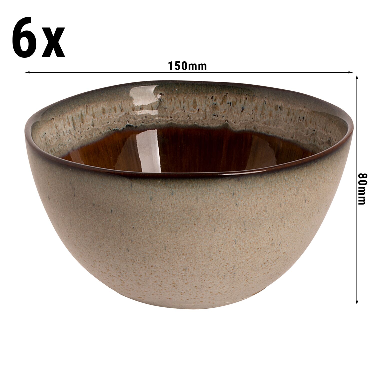 (6 pcs) Saladier - Hazelton - Grès - Ø 150mm - Brun