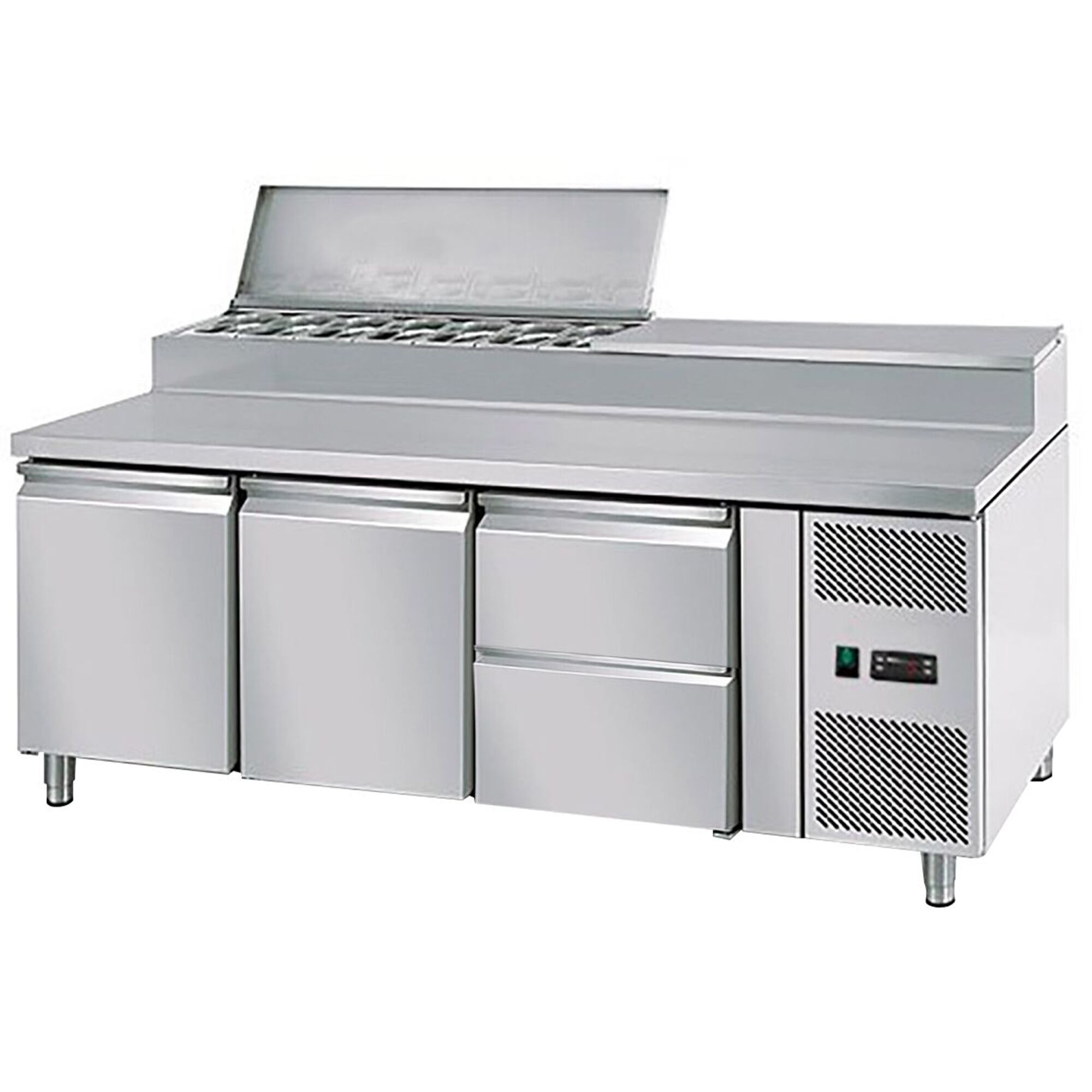 Zubereitungstisch PREMIUM - 1800mm - für 8x GN 1/3 - 2 Türen & 2 Schubladen