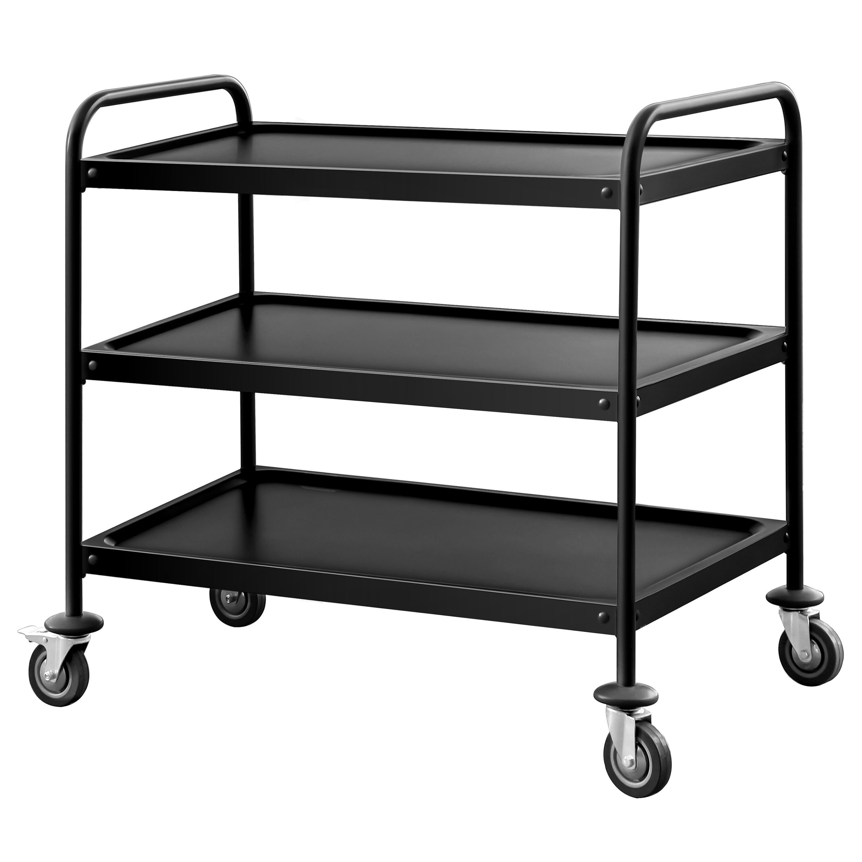 Servírovací vozík - 1 000x600 mm - se 3 policemi - 2 kolečka s brzdou - celková nosnost: 120 kg - černý
