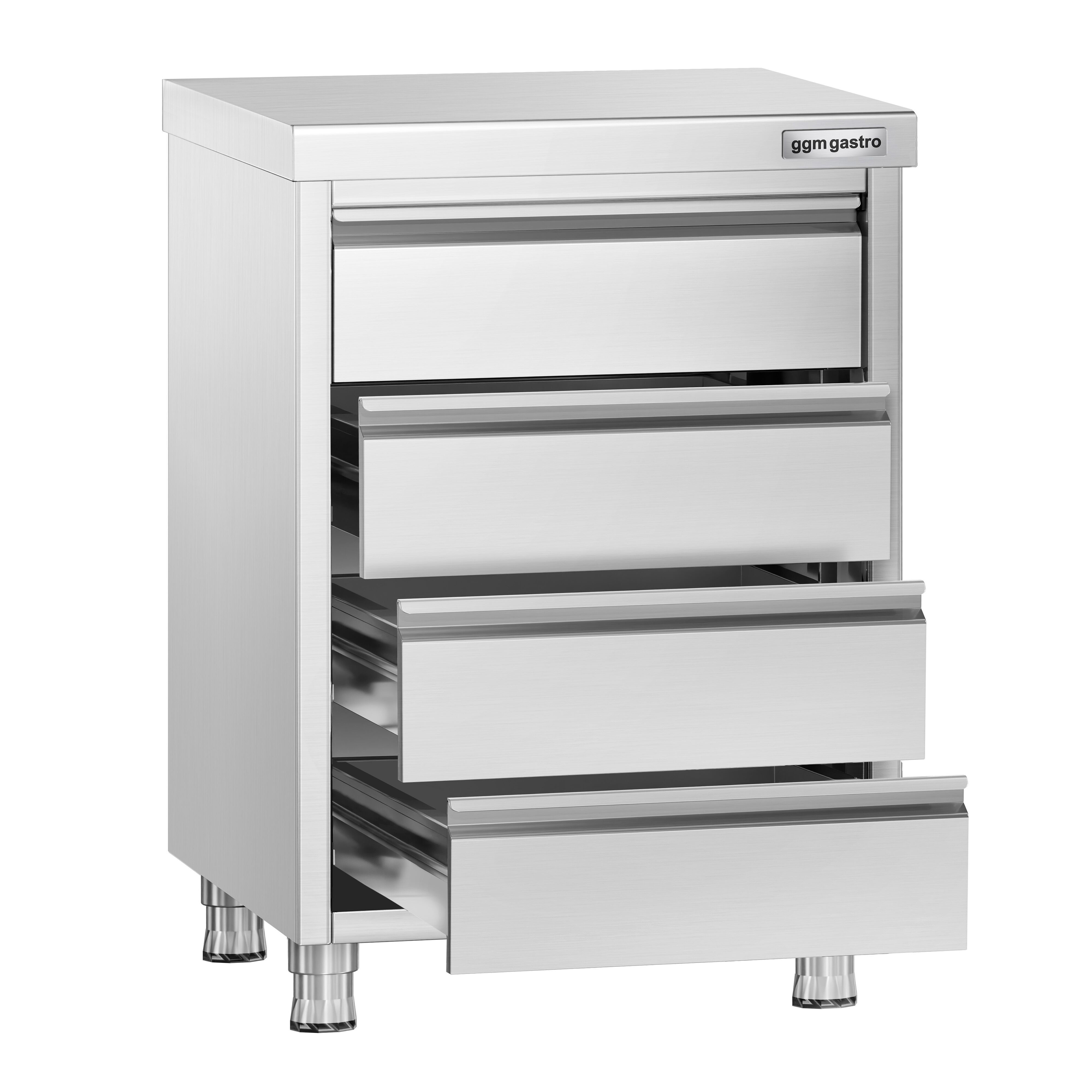 Meuble bas à tiroirs PREMIUM - Acier inoxydable - avec 4 tiroirs - 500x600mm