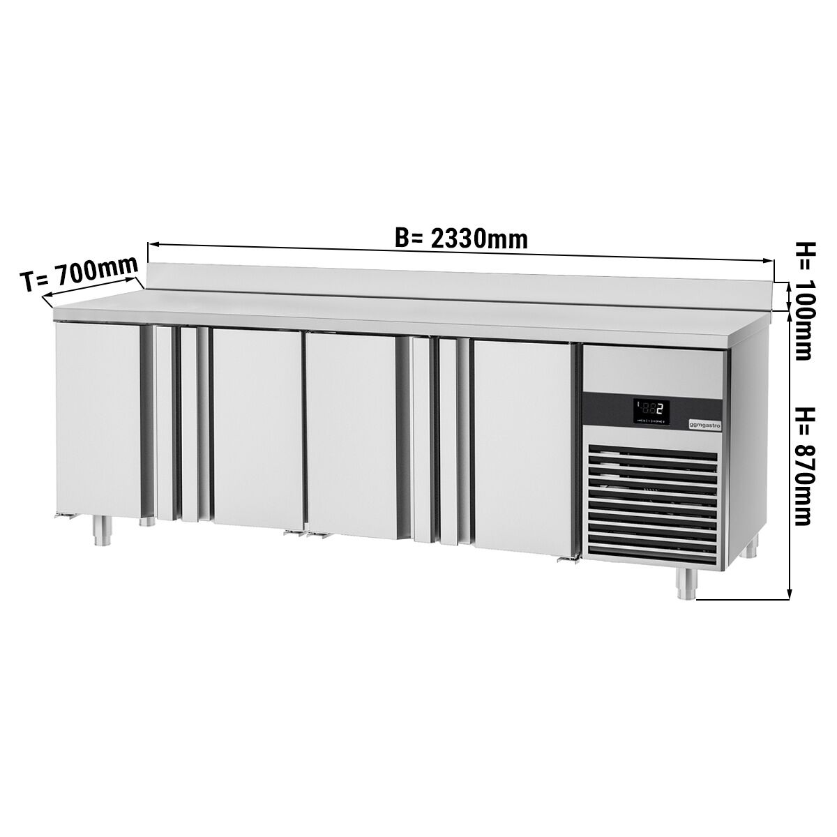 Commercial Refrigerated Worktable PREMIUM - 2330x700 - 4 Doors - Upstand
