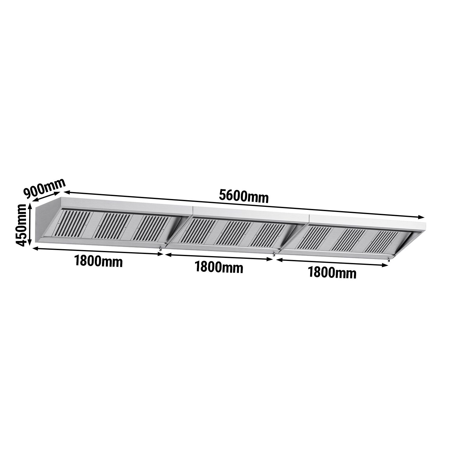 Commercial Wall-Mounted Extraction Canopy - 5600mm - with Baffle Filters & LED Lighting