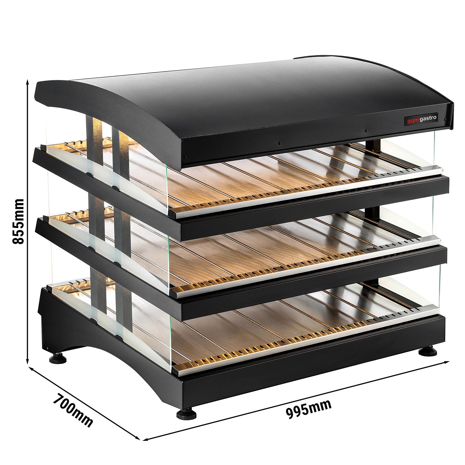 Vitrine chauffante – 995 mm – 1,02 kW – avec 3 étagères – réglable séparément