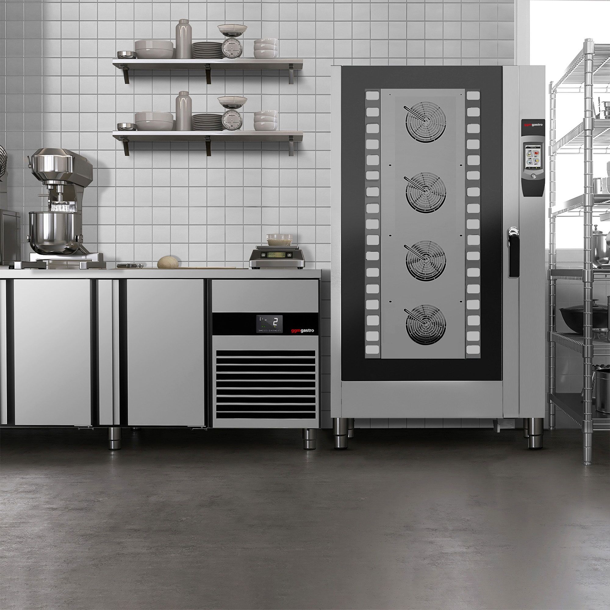 Four mixte – tactile – 40 × GN 1/1 ou 20 × GN 2/1 – incl. système de lavage, sonde de température & chariot à plateaux