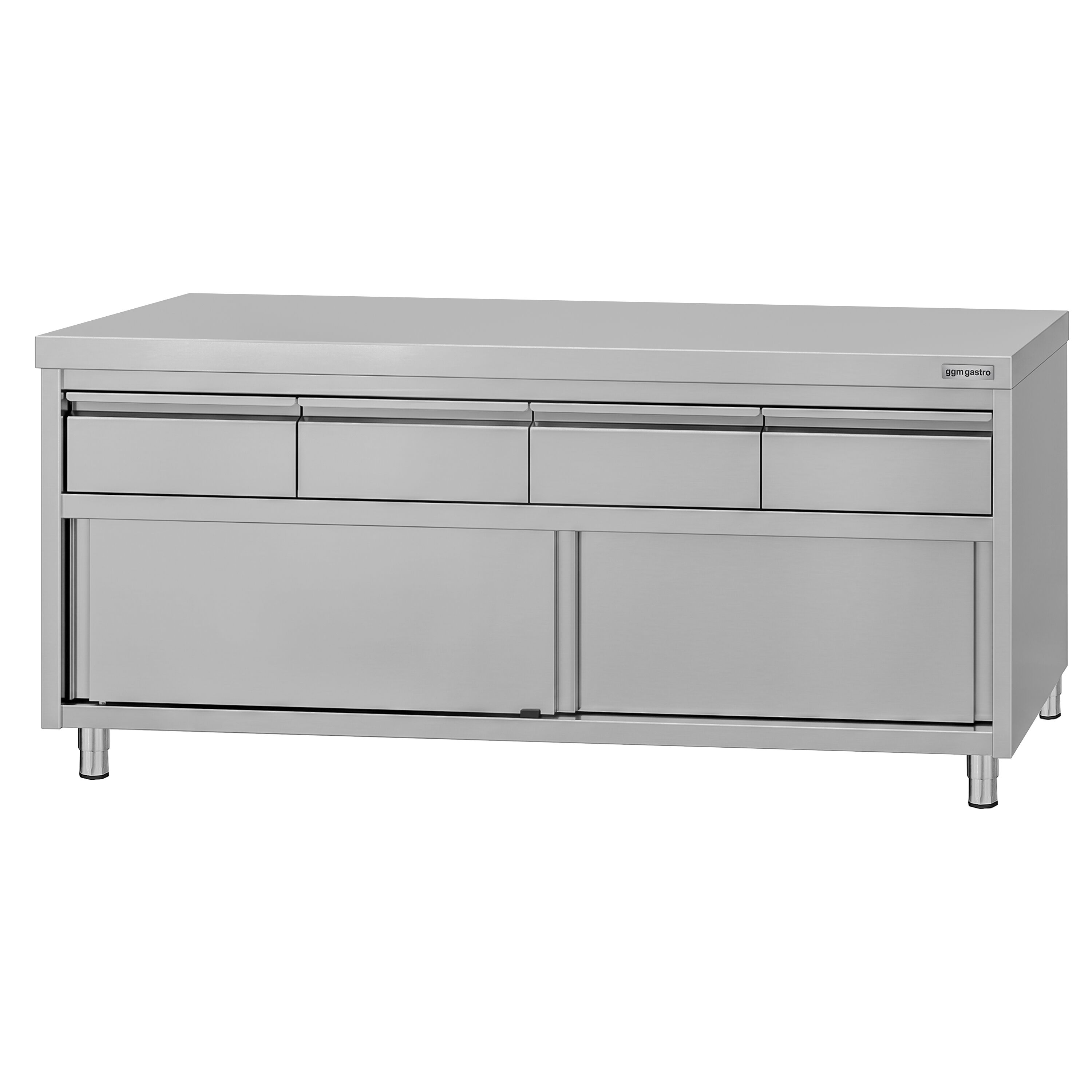Armoire de travail en acier inoxydable ECO - 2000 x 600 mm - avec 4 tiroirs et une porte coulissante