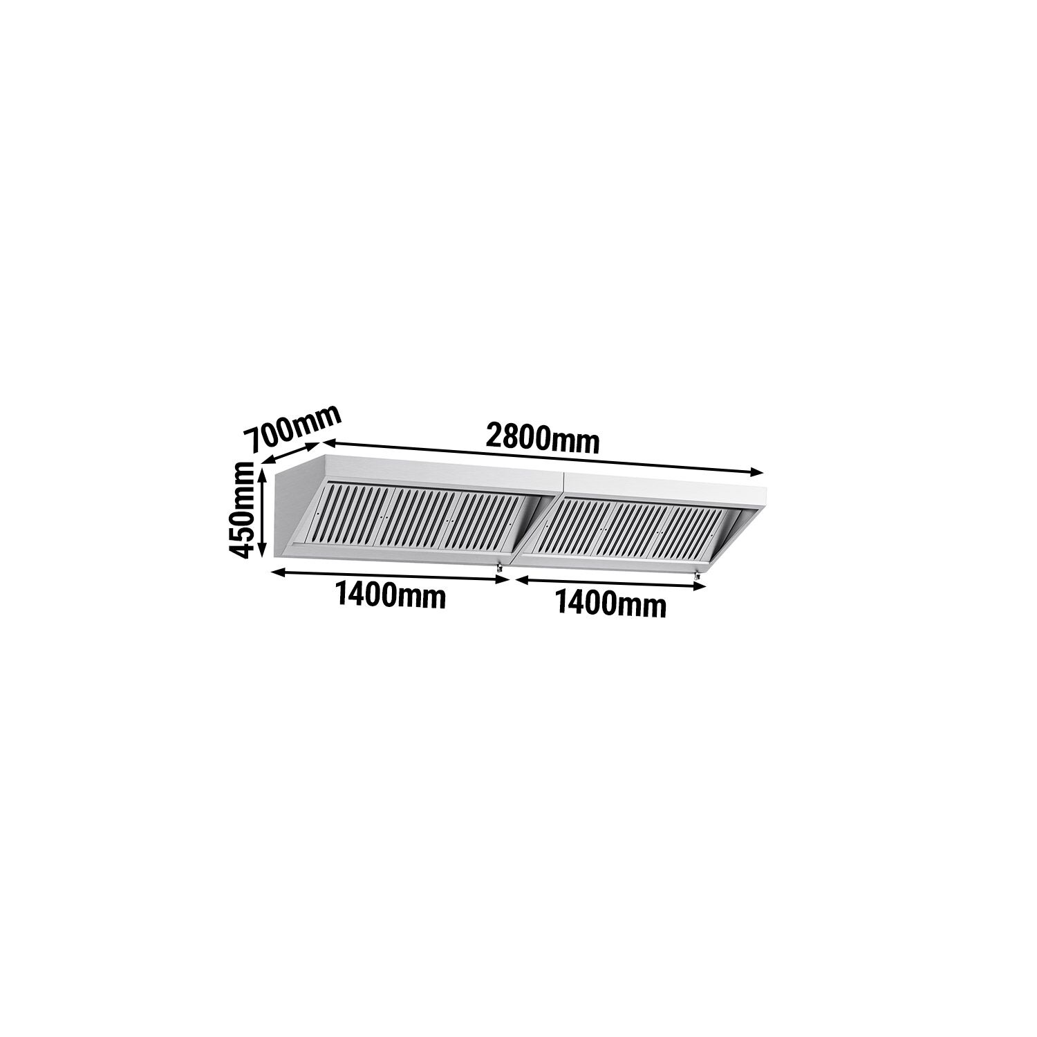 Fali elszívóernyő - 2800 mm - 700 mm mély - Labirintszűrő és világítás - motor nélkül