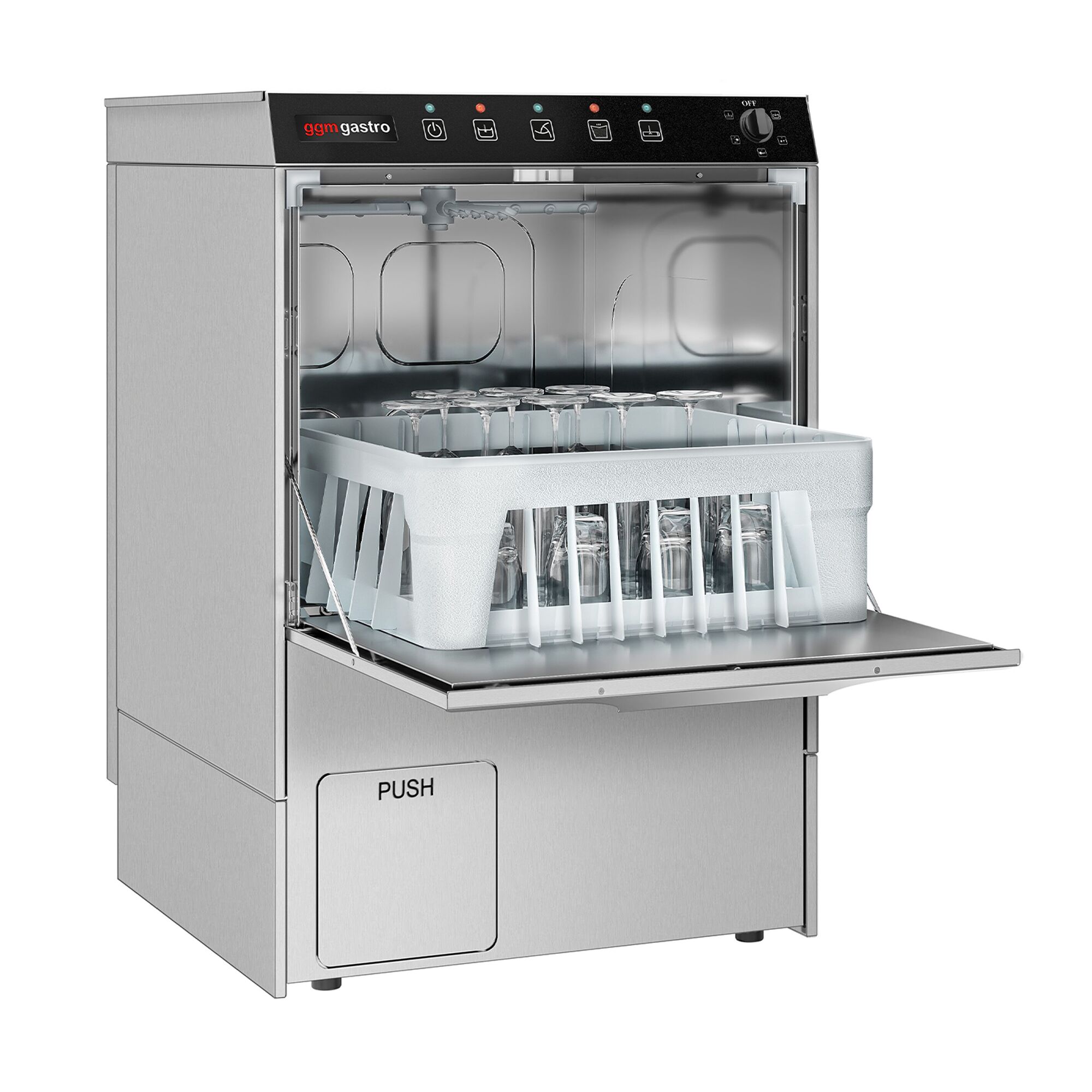 Lave-verres professionnel - Mécanique - 5kW - avec pompes à détergent, de liquide de rinçage et de vidange