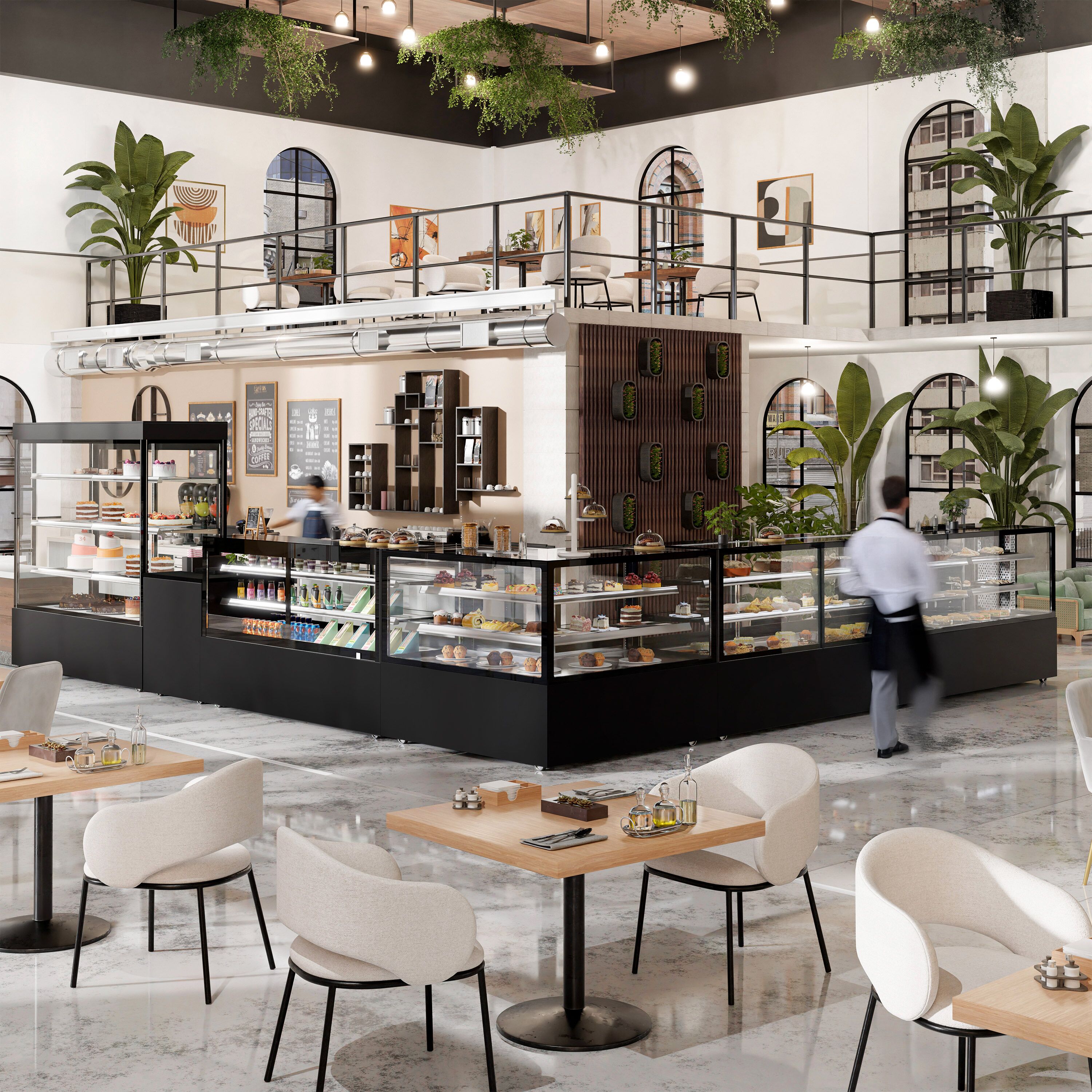 Vitrine à pâtisserie réfrigérée - 890L - 2000mm - Double vitrage - avec 2 étagères en verre - portes coulissantes arrière - Noir mat