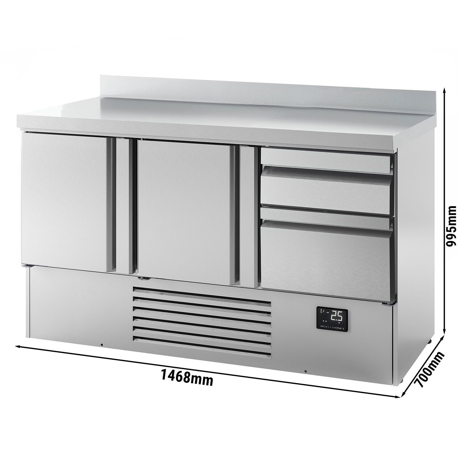 Table réfrigérée Premium PLUS - 1460 x 700 mm - avec 2 portes - 2 tiroirs - avec dosseret