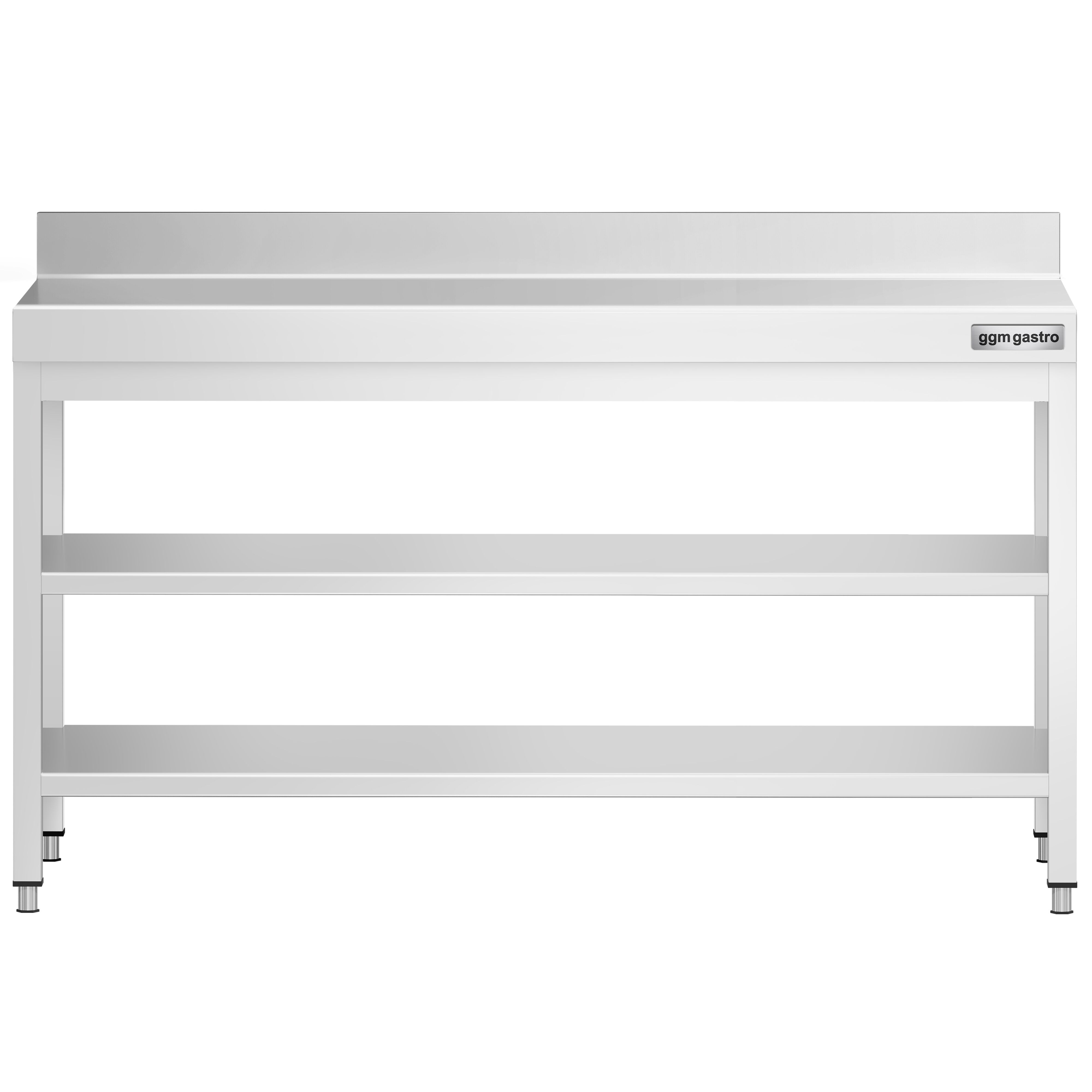Table de travail inox PREMIUM - 1800 x 600 mm - avec tablette inférieure, Dosseret & Tablette intermédiaire