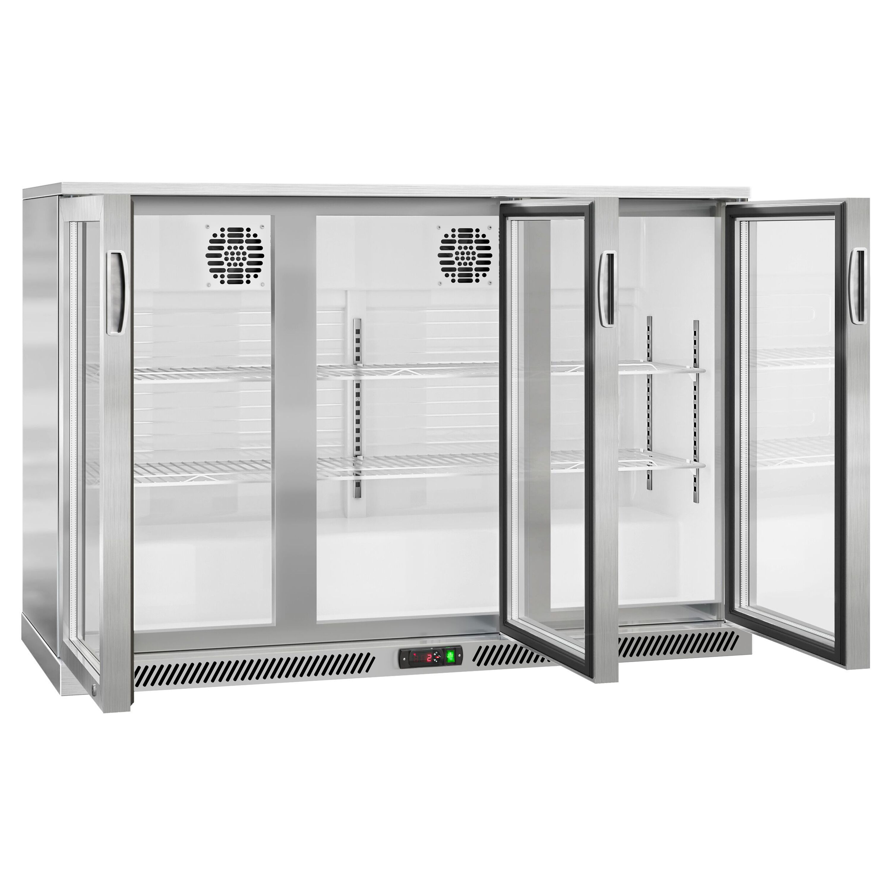 Réfrigérateur de bar – 1350 mm – 320 litres – avec 3 portes vitrées battantes – en inox