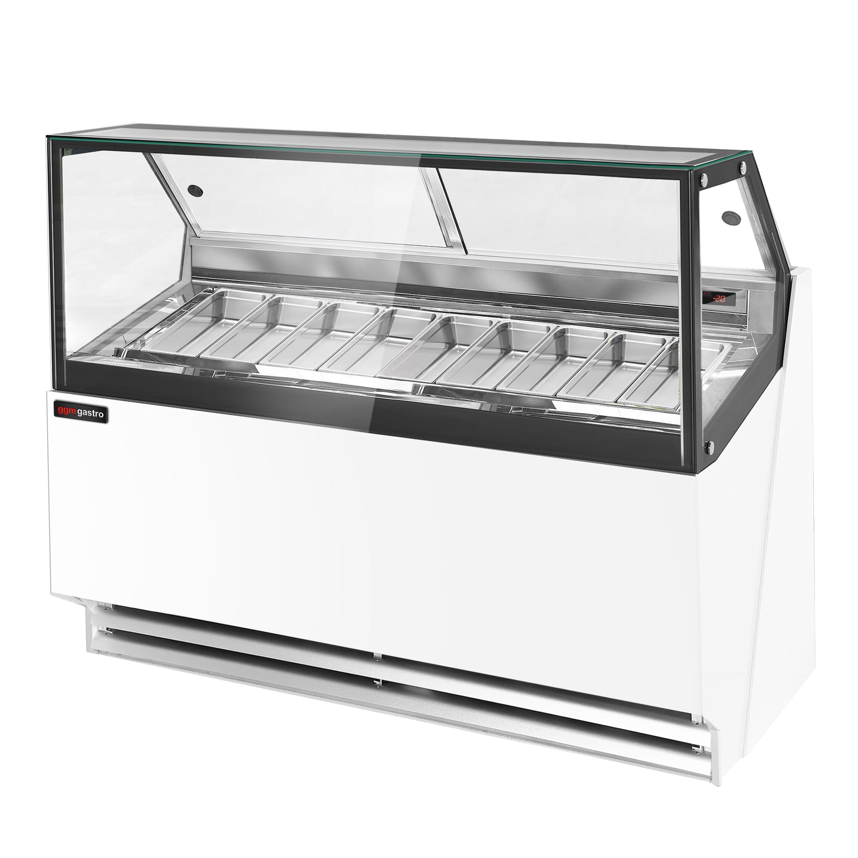 Vitrine à glace THEO – 1771 mm – refroidissement ventilé – pour 9 bacs à glace de 5 litres – Blanc