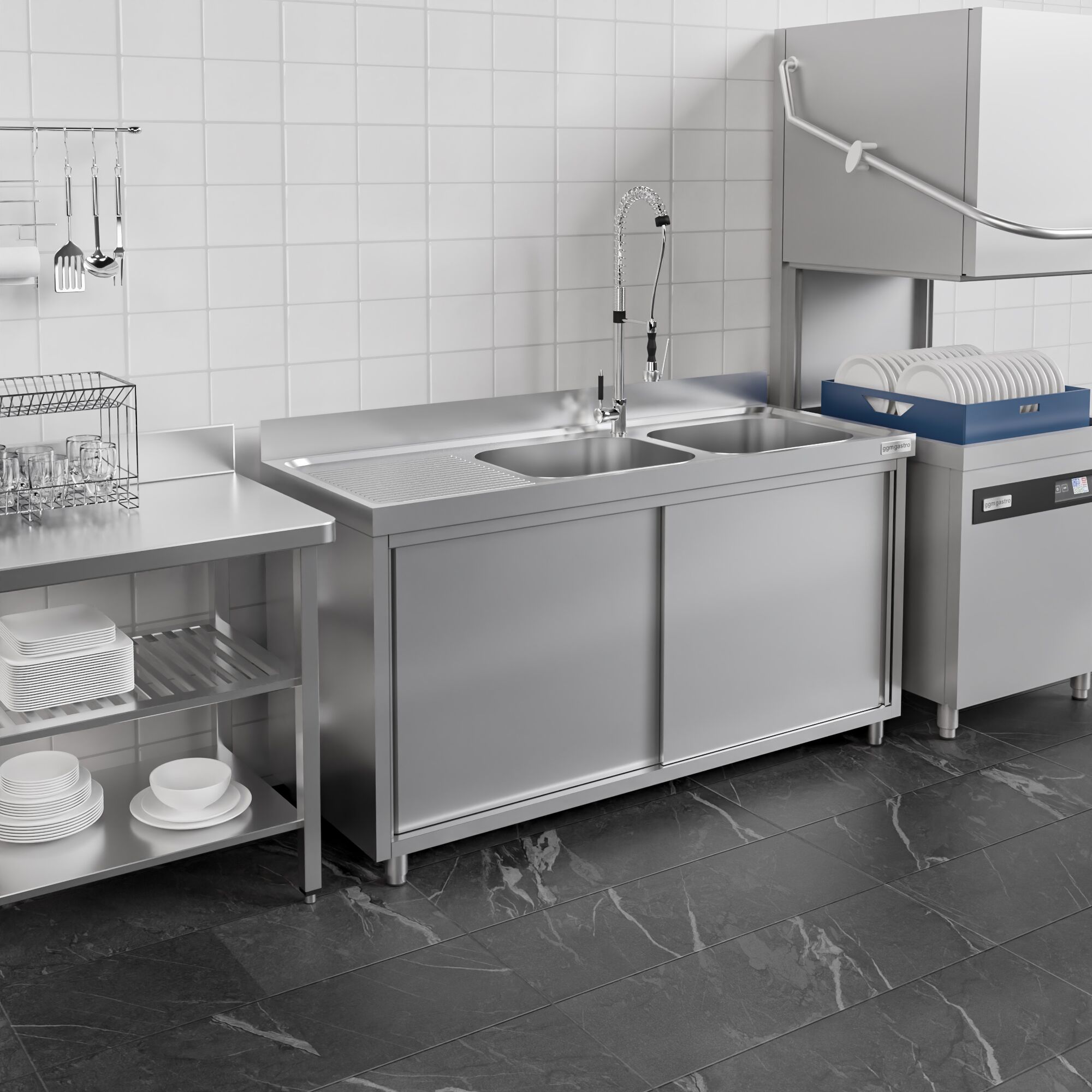 Meuble évier ECO - 1800 x 700 mm - avec 2 bacs à droite