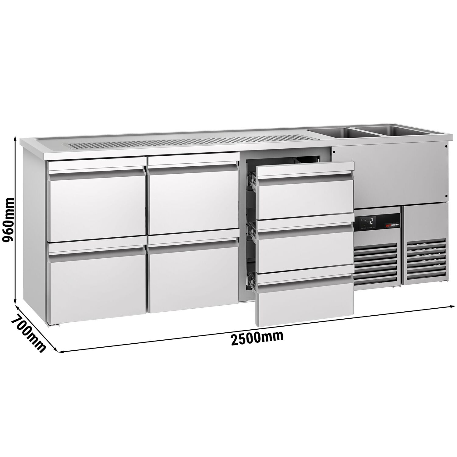 Comptoir de bar réfrigéré PREMIUM - 2500x700mm - 7 tiroirs