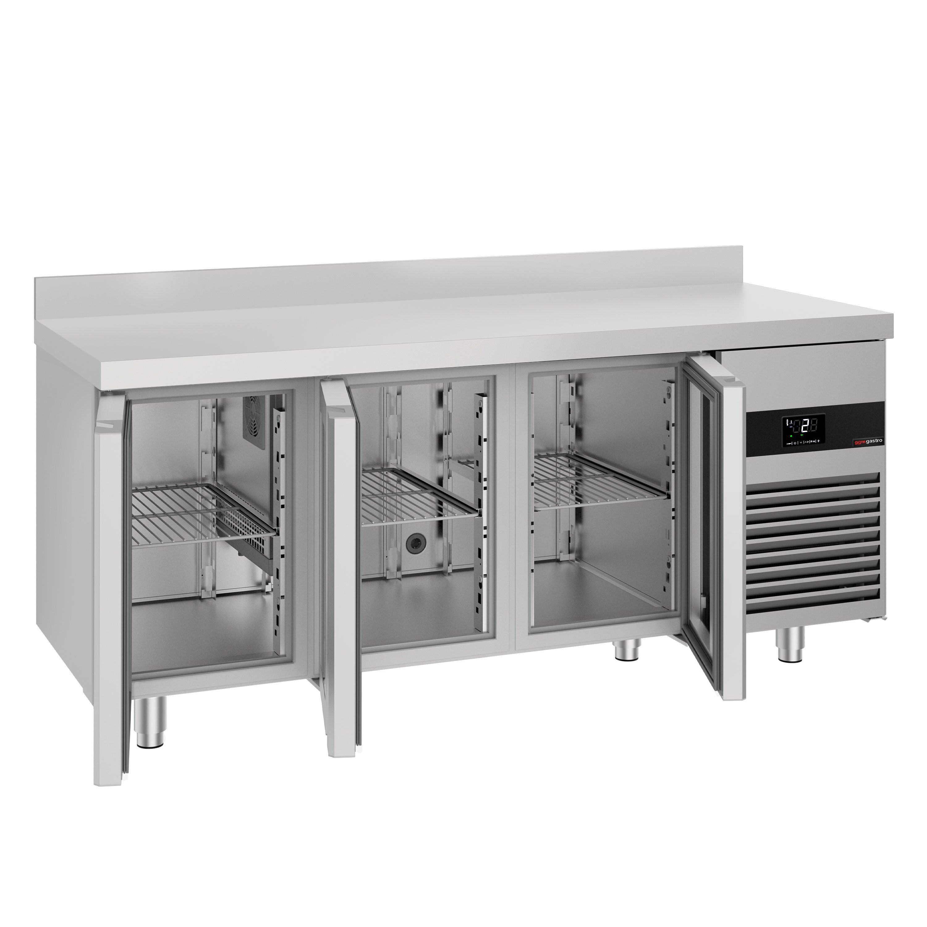 Table réfrigérée PREMIUM - 1865x700 mm - avec 3 portes vitrées - avec dosseret