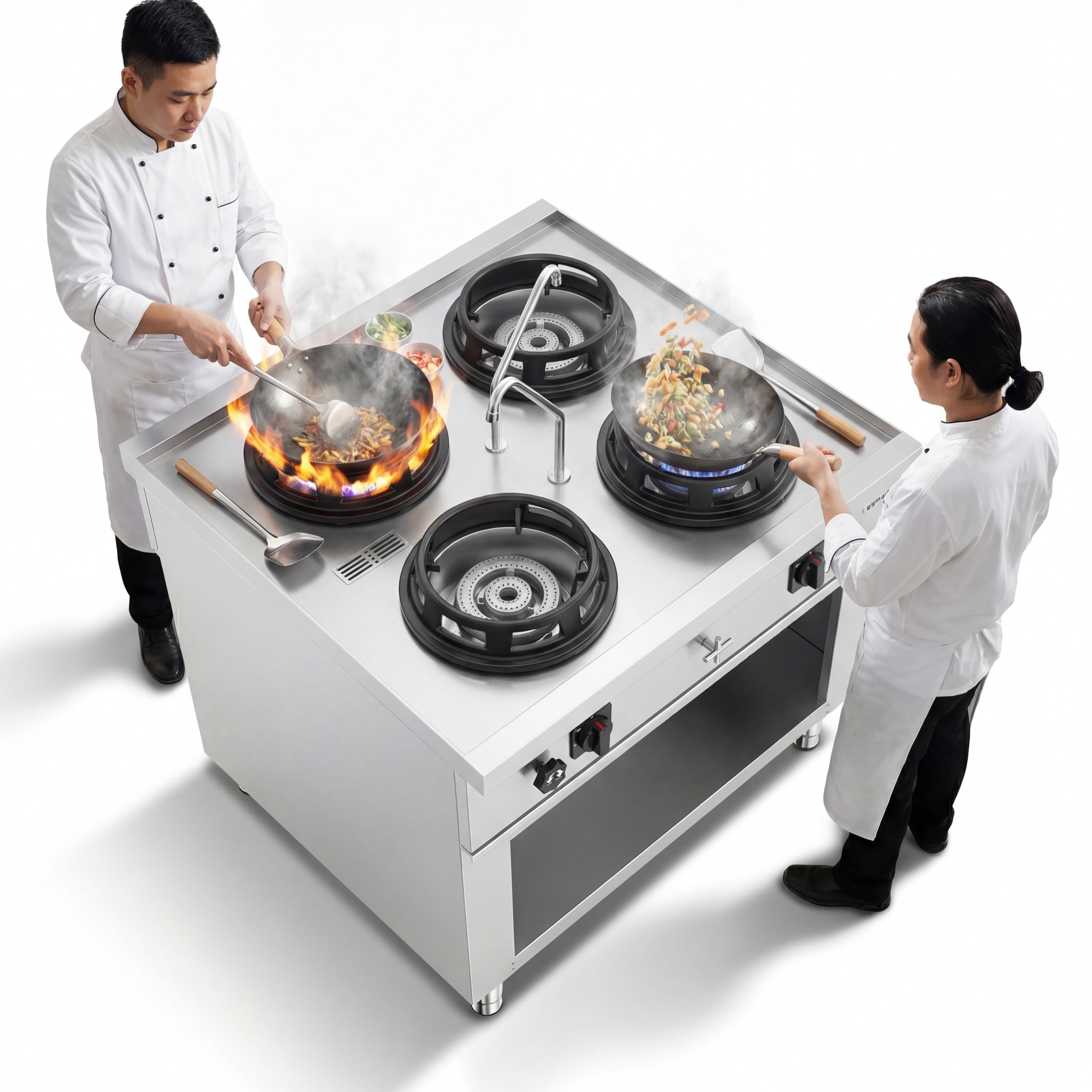 Cuisinière Wok à Gaz en Îlot - 60 kW - 4 Brûleurs - incl. 2 Robinets