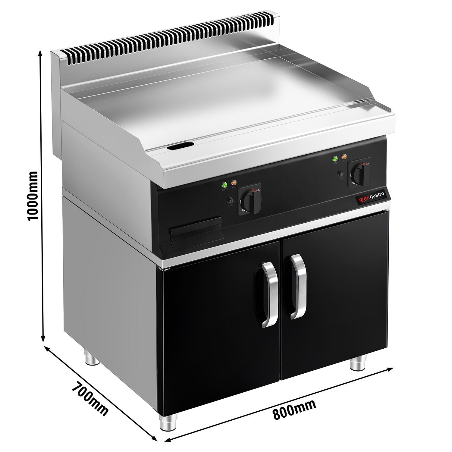 Plancha électrique - plaque acier - 2 zones - 7,1 kW - Lisse - Surface de cuisson : 795x535mm - incl. soubassement avec 2 portes