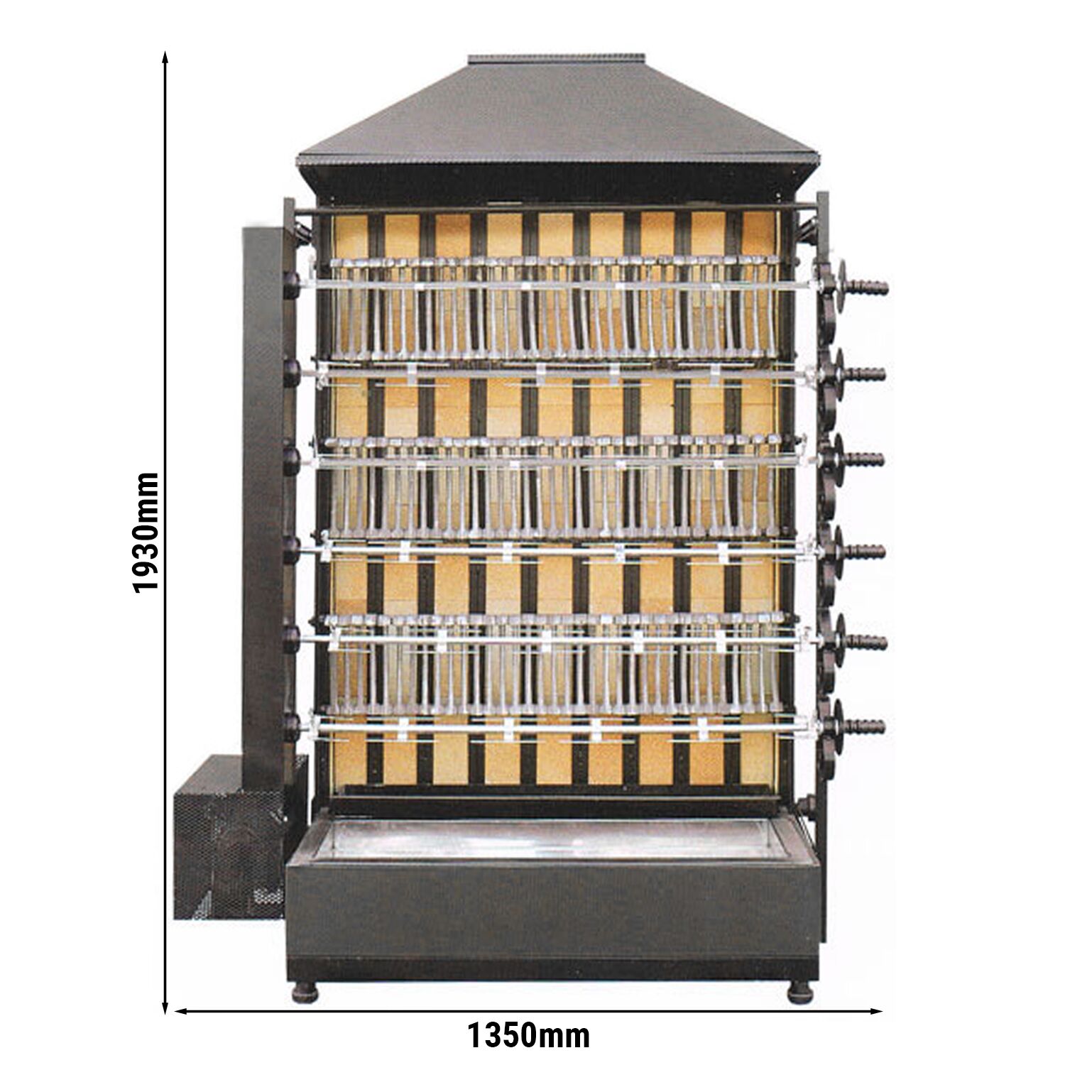 Grill à charbon pour poulets – avec 6 broches pour jusqu’à 30 poulets