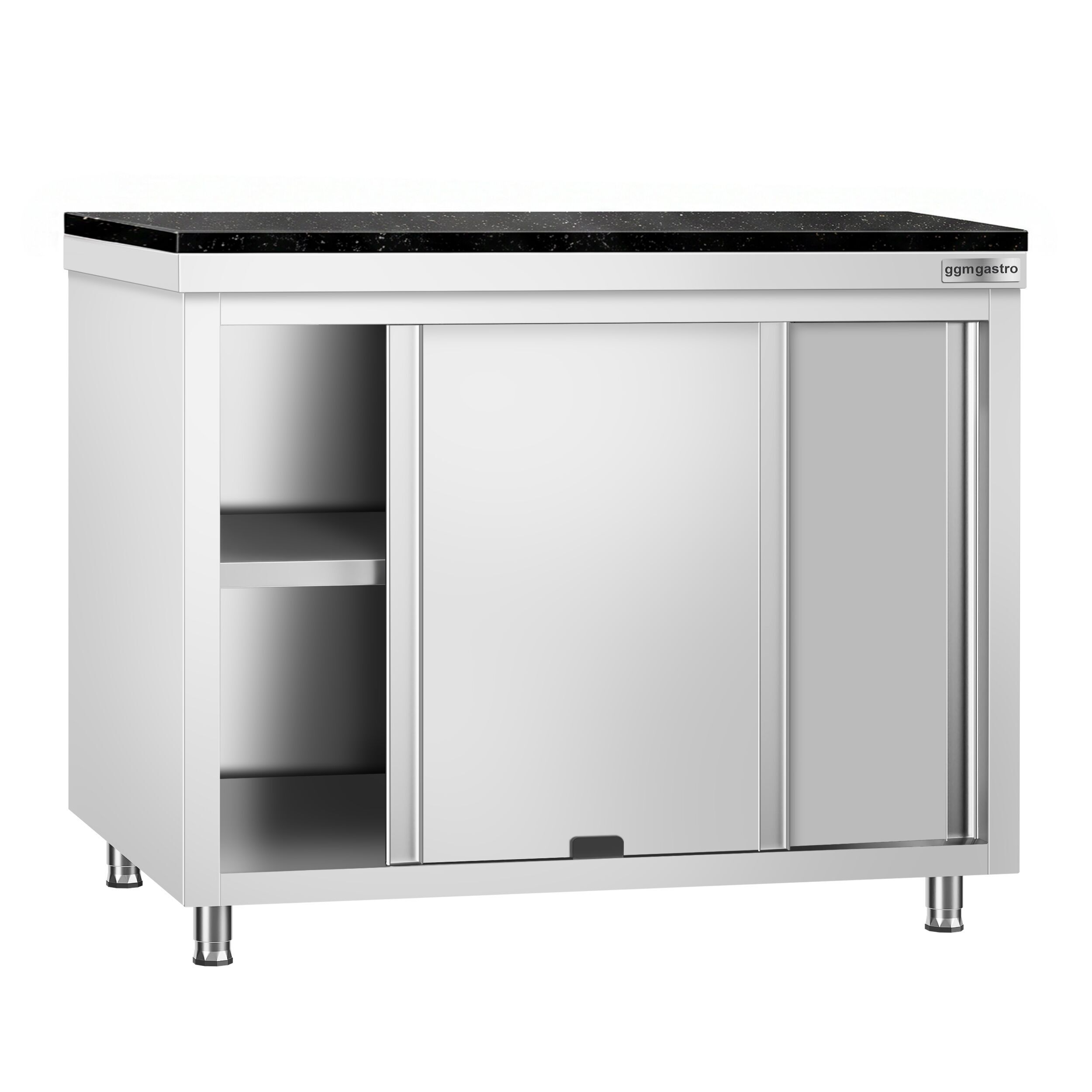 Roestvrijstalen werkkast PREMIUM - 1000 x 600 mm - met doorgeefluik - incl. granieten werkblad