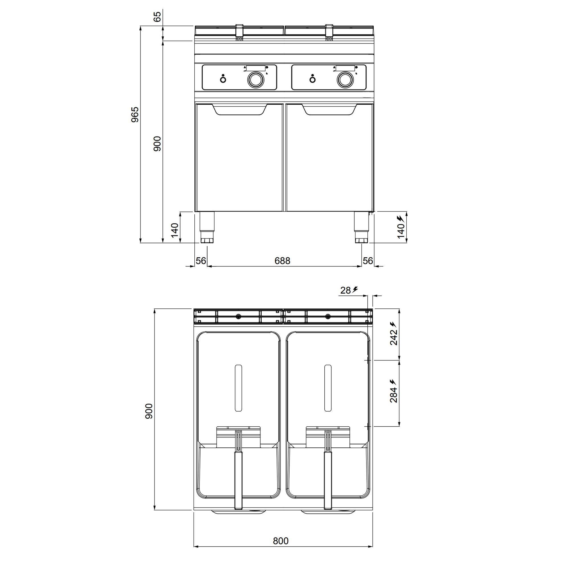 Elektro Doppelfritteuse - 22+22 Liter - 44 kW - Bflex Digital