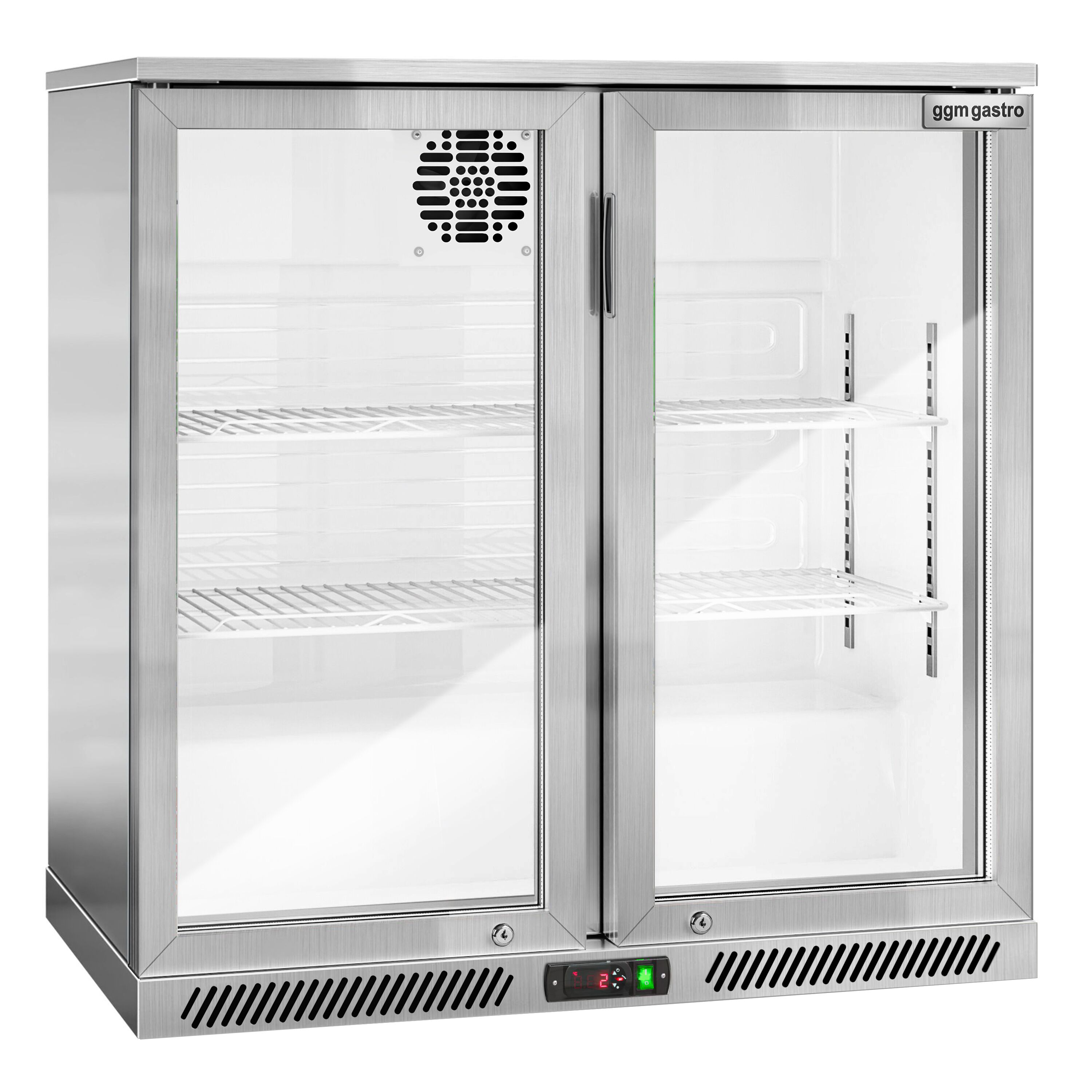 Réfrigérateur de bar – 900 mm – 220 litres – avec 2 portes vitrées battantes – en inox