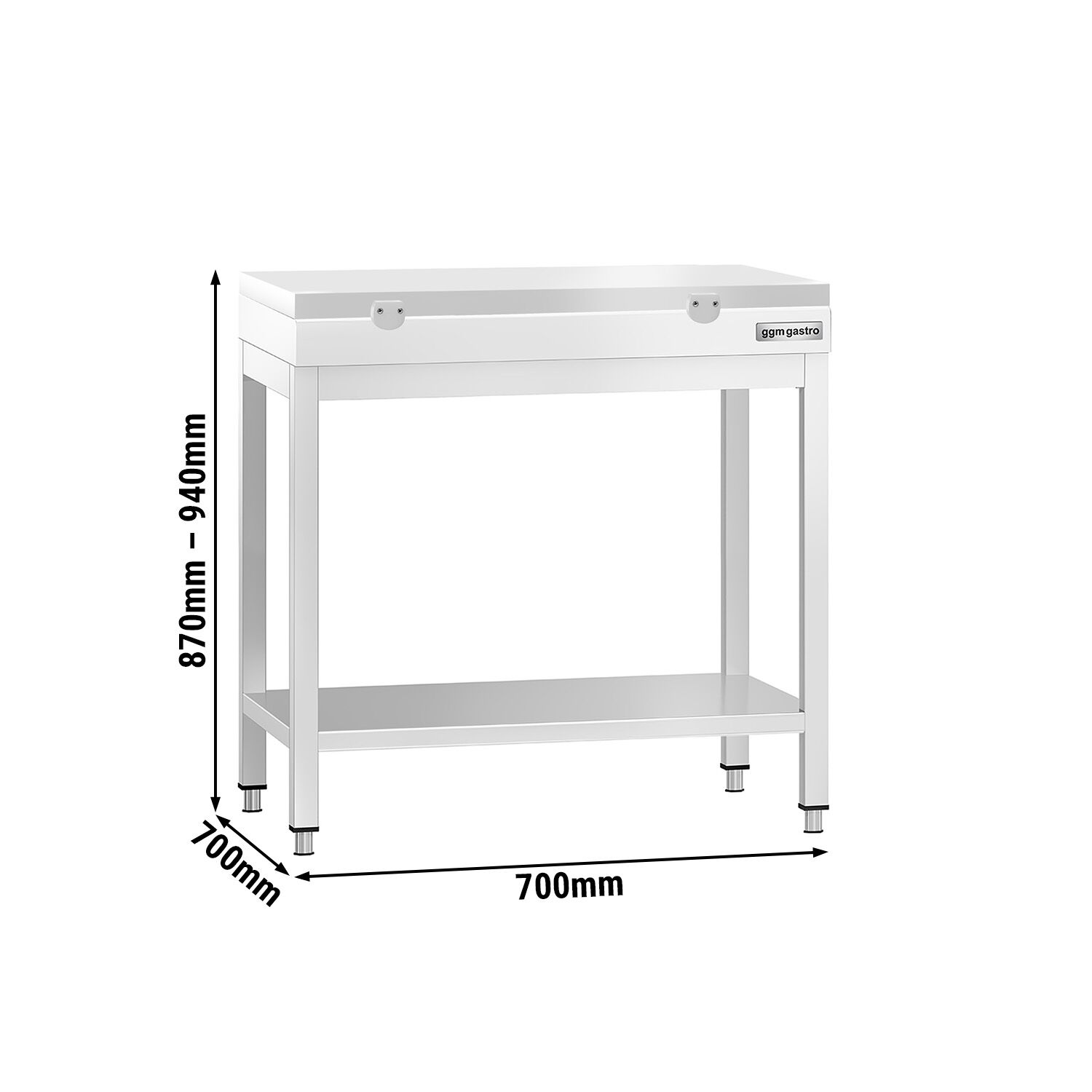 Stół roboczy centralny ze stali nierdzewnej PREMIUM - 700x700mm - z półką - z deską do krojenia Biały