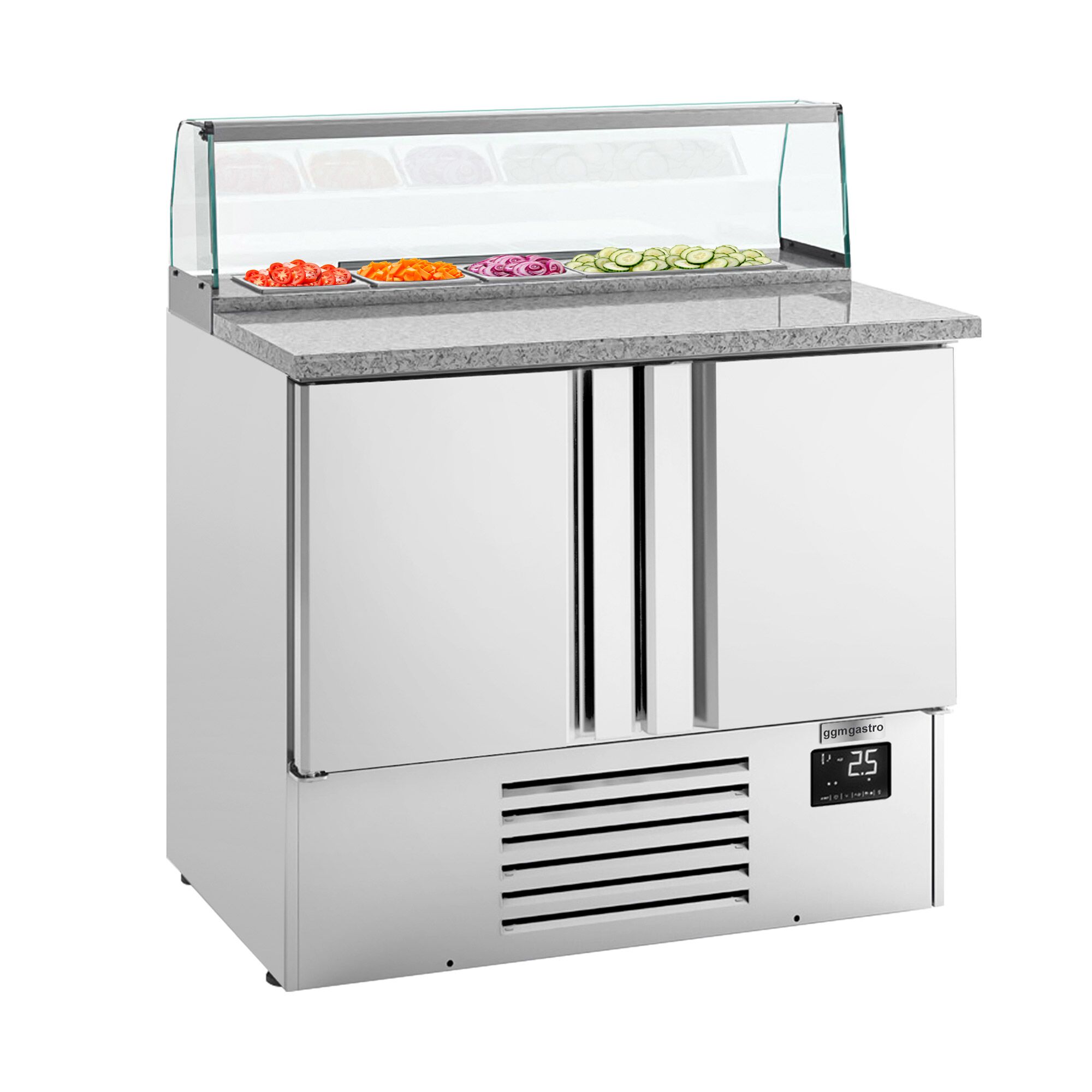 Commercial Saladette Counter PREMIUM PLUS - 978mm - 230L - 2 doors - with glass canopy for 5 x GN 1/6