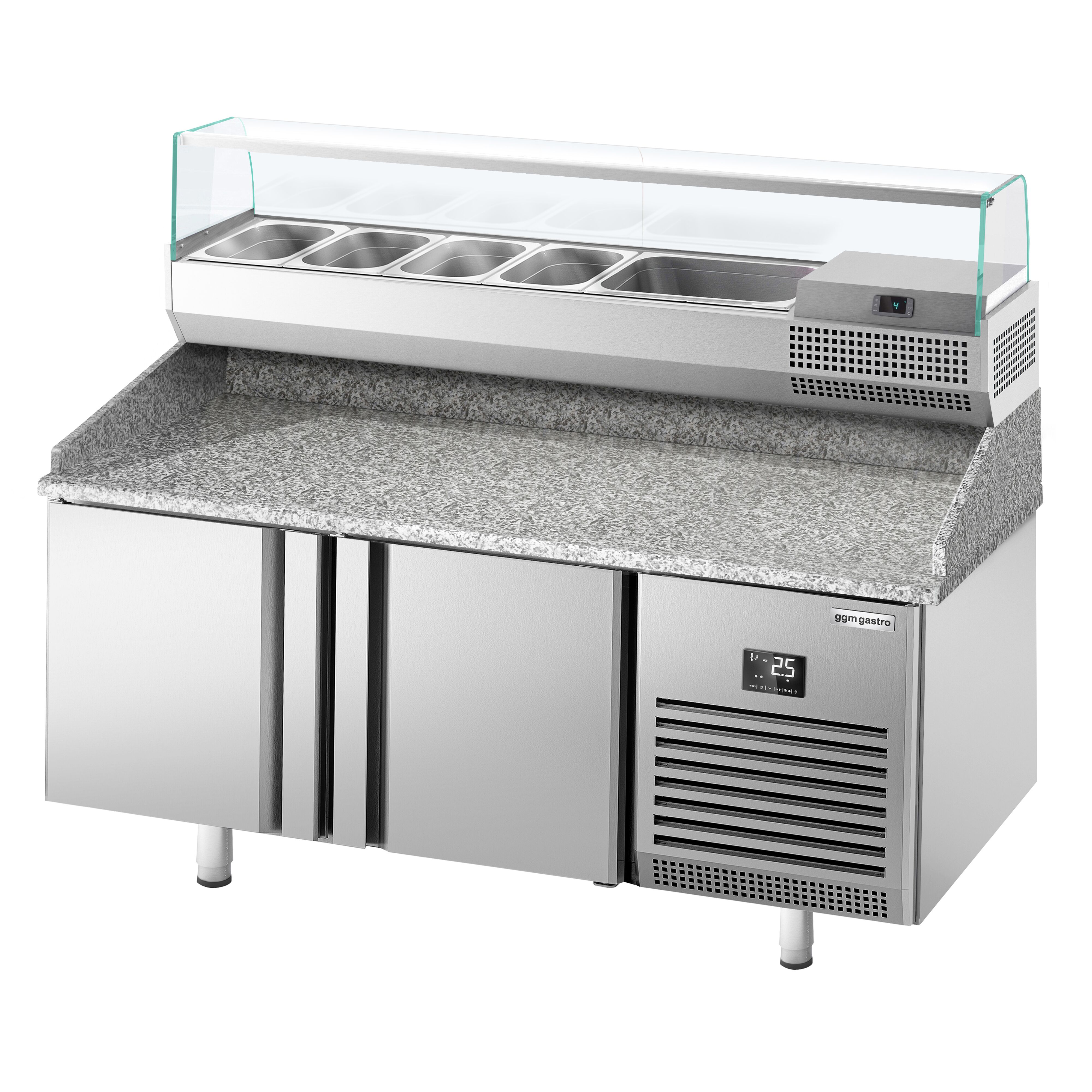 Table réfrigérée à pizza Premium PLUS - 1783 x 800 mm - avec 2 portes - incl. vitrine réfrigérée de présentation - 6x GN 1/3