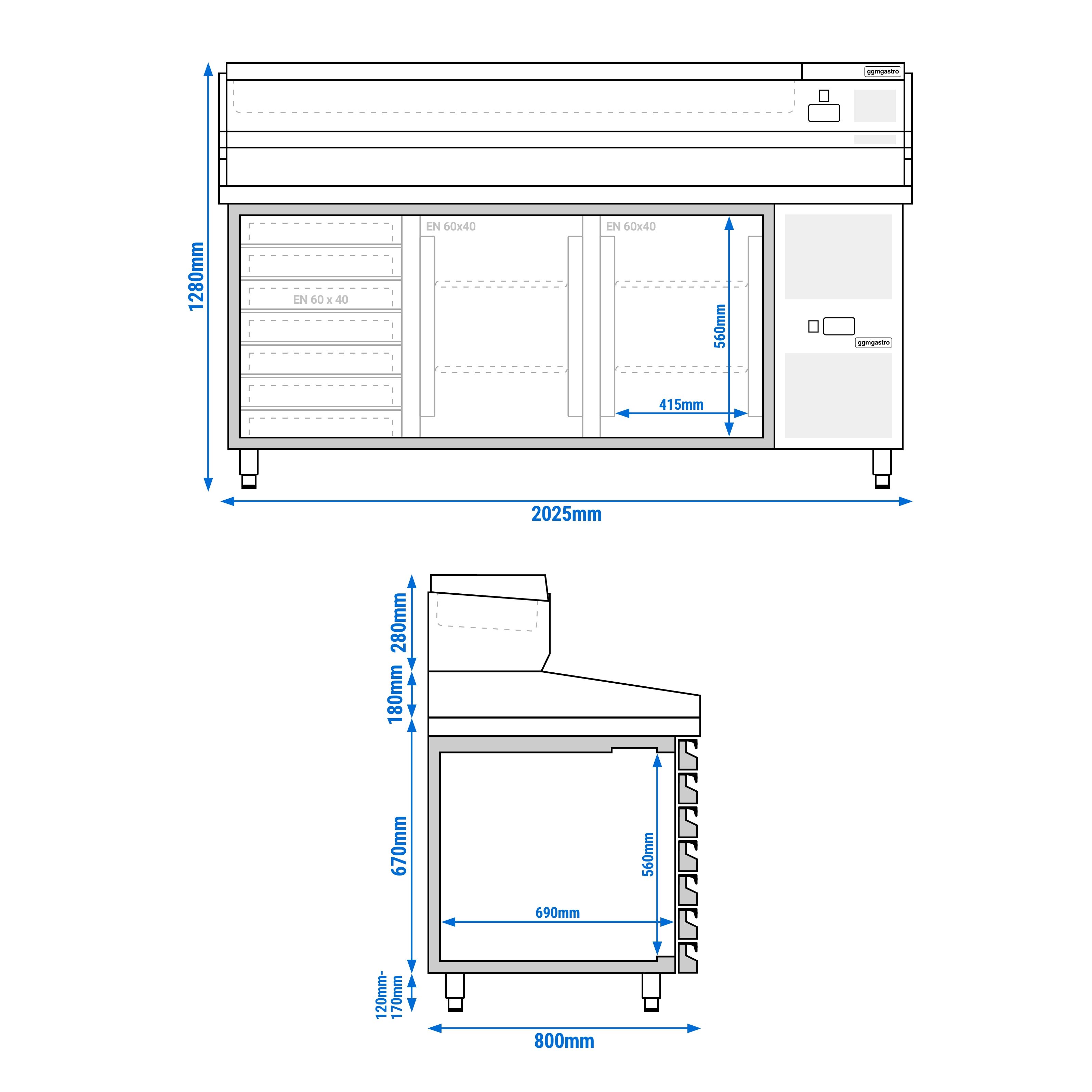 Table réfrigérée à pizza PREMIUM - 2000x800 mm - avec 2 portes & 7 tiroirs - incl. vitrine réfrigérée - 10x GN 1/4