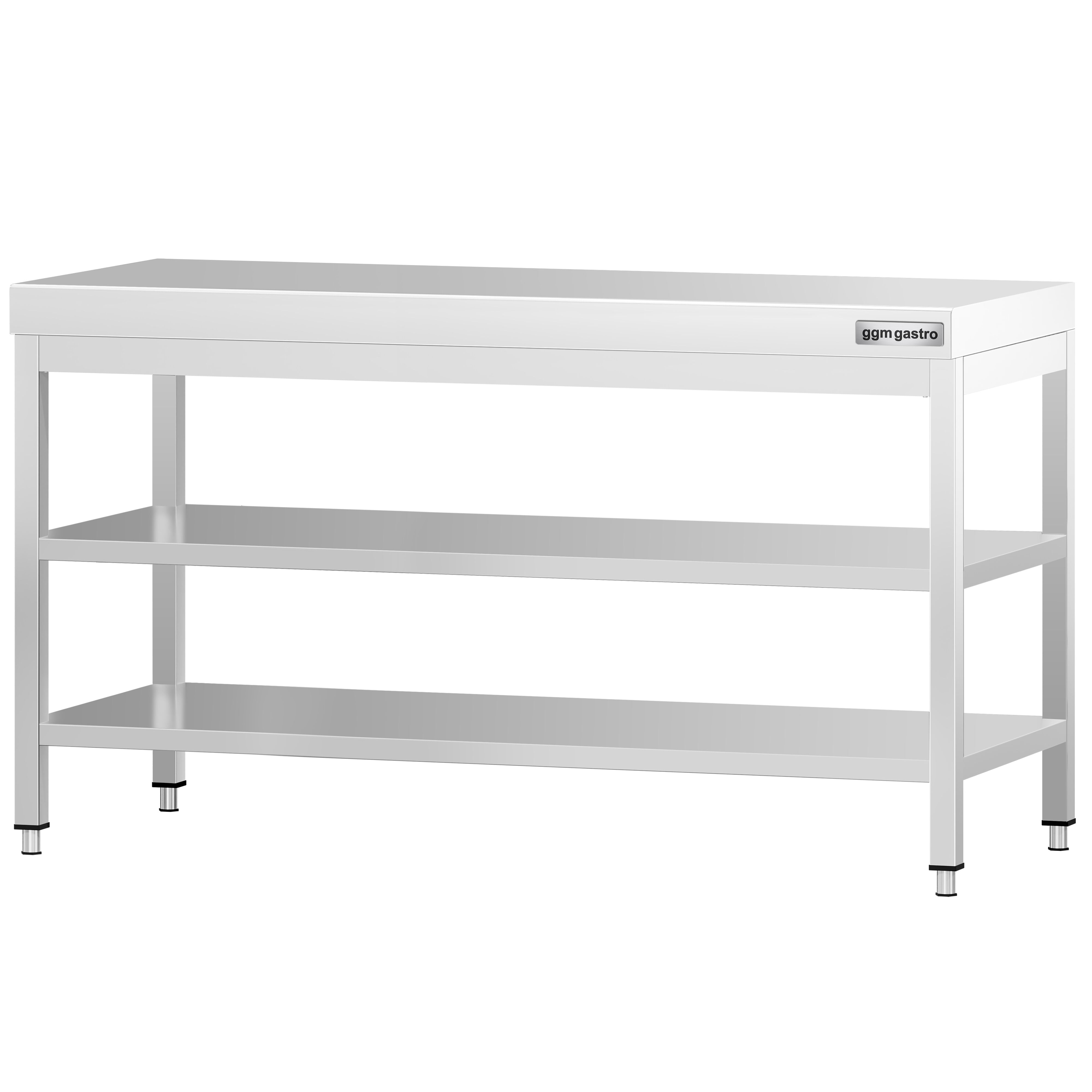 Table de travail inox PREMIUM - 1600 x 600 mm - avec tablette inférieure & Tablette intermédiaire