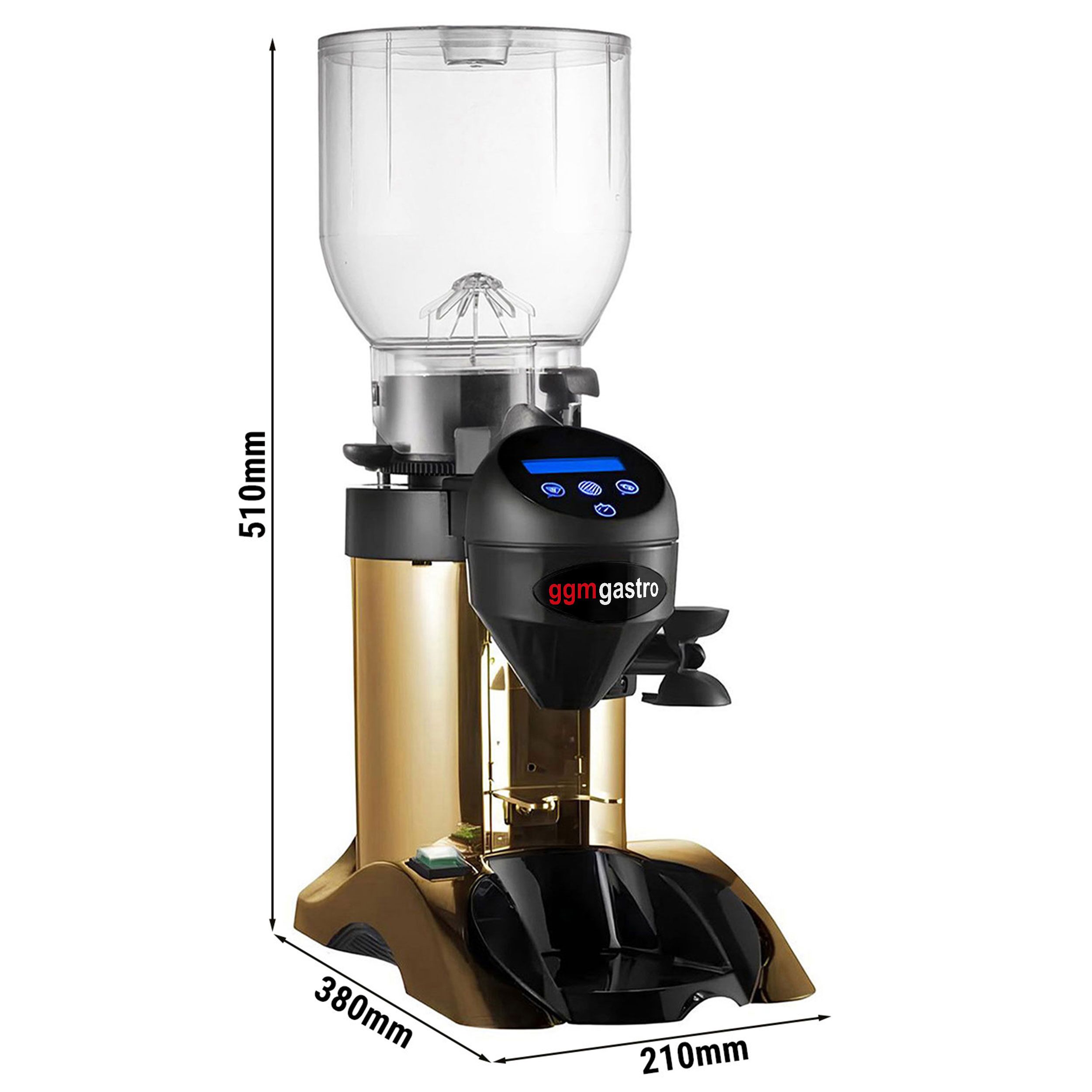 Commercial Coffee Grinder - 2kg - 63dB - with Dispenser (Doser) - Gold