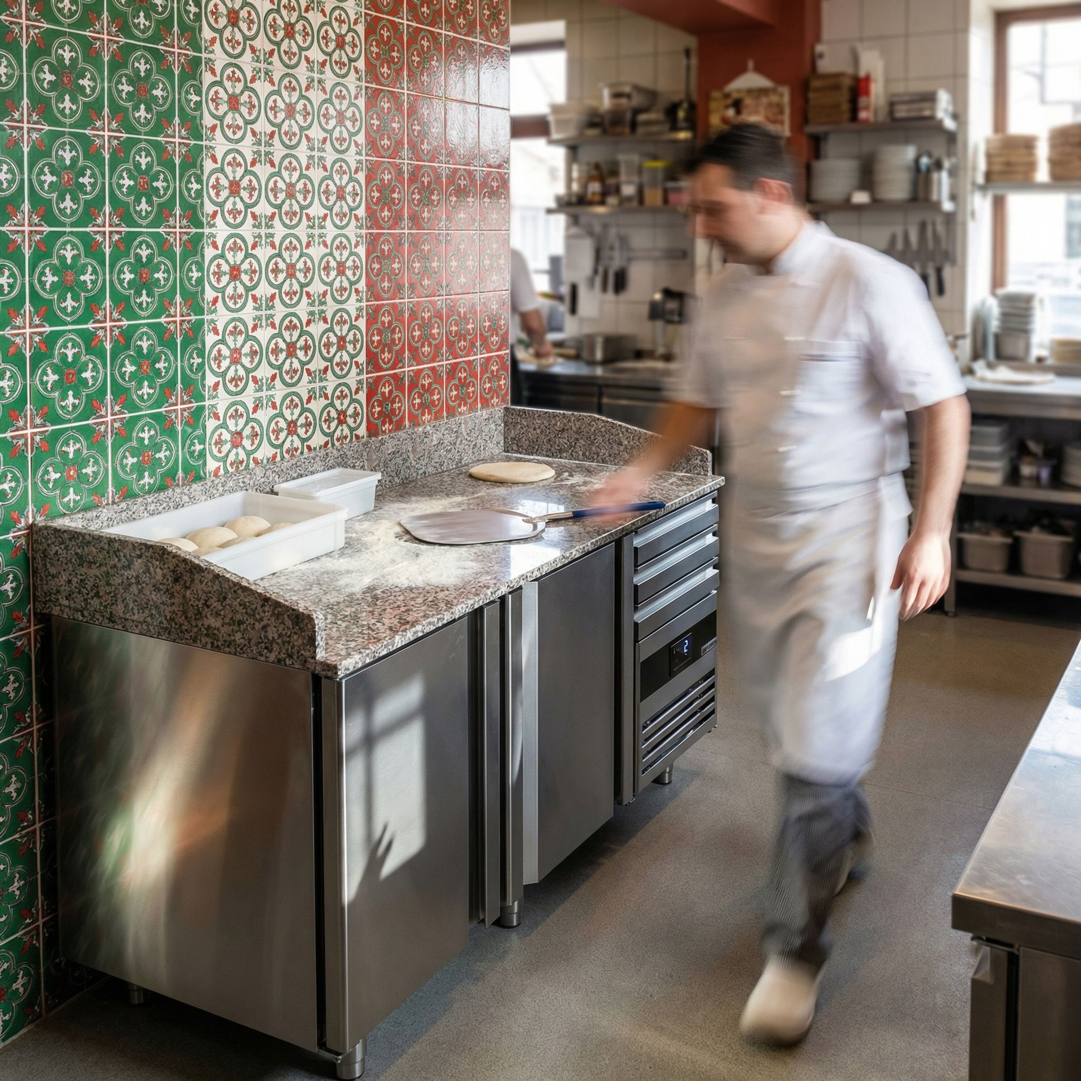 Table réfrigérée à pizza PREMIUM - 1600x800 mm - avec 2 portes & 3 tiroirs