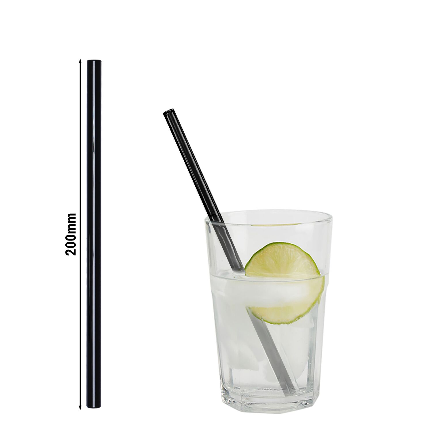 (50 Pièces) Pailles en Verre - 200 mm - ø 8 mm - Noir - incl. 1 brosse de Nettoyage