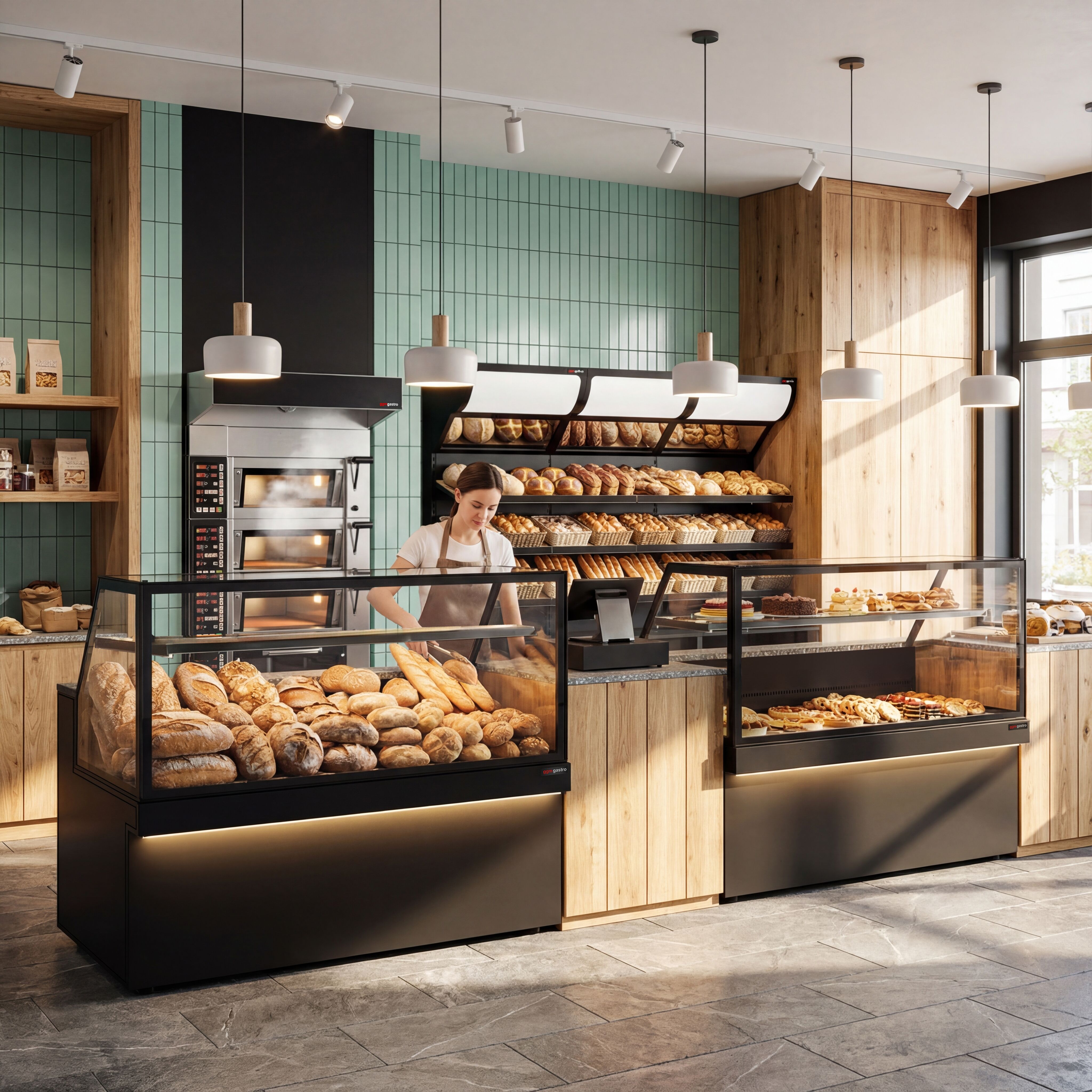 Four à étages de boulangerie avec fonction vapeur - numérique - 3 chambres de cuisson - avec hotte et chambre de fermentation 12 x EN 600 x 400