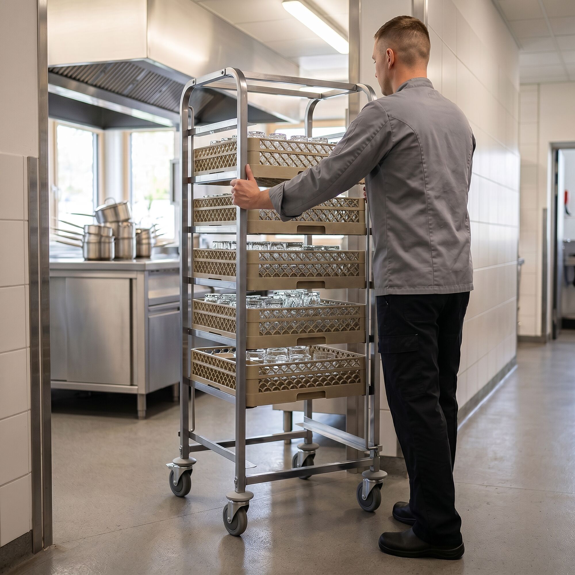 Edelstahl Geschirrkorbwagen - für 7 Körbe Korbmaße: 500x500 & 400x500mm